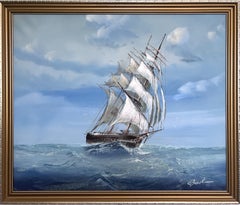 Sailing Ship Seascape by Baill – Original Oil Painting on Canvas, Framed