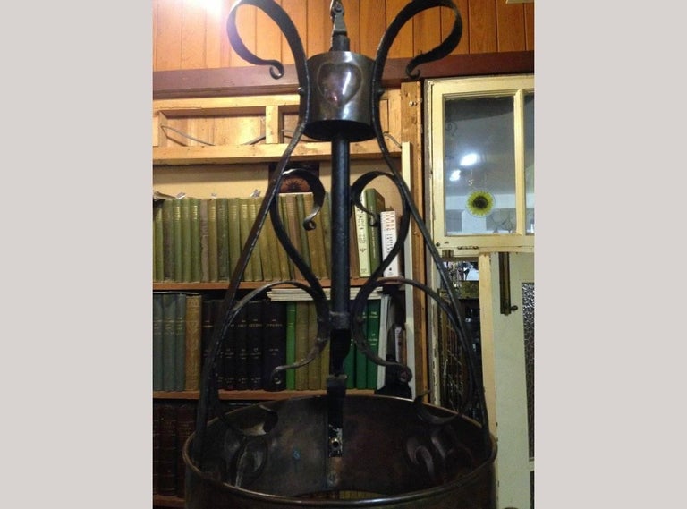 Arts and Crafts M H Baillie Scott, An Arts & Crafts Handmade Copper & Wrought Iron Ceiling Light For Sale