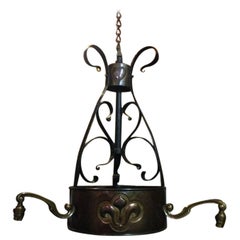 M H Baillie Scott, An Arts & Crafts Handmade Copper & Wrought Iron Ceiling Light