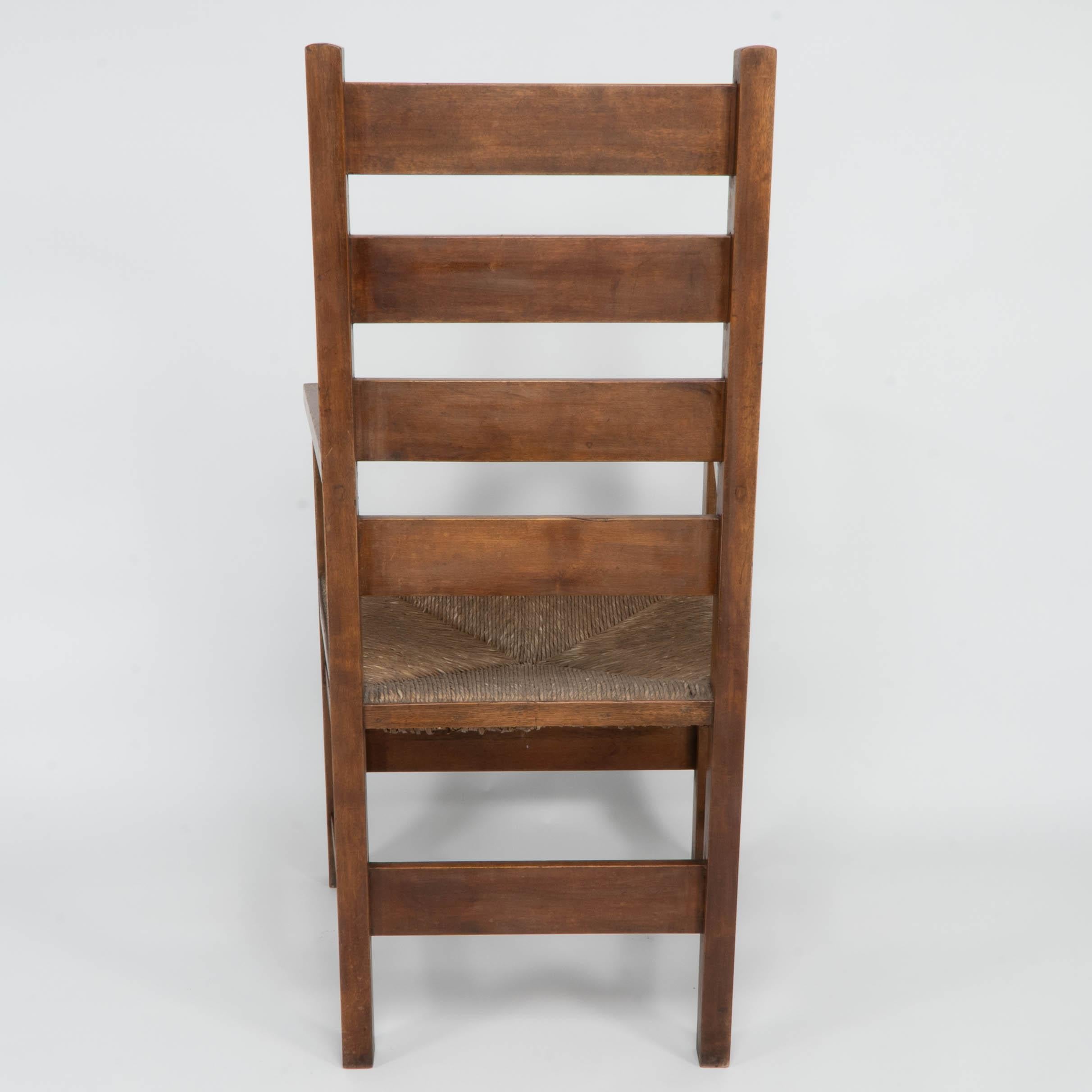 Baillie Scott for J P White. Arts & Crafts oak & rush seat ladder back armchair. For Sale 5
