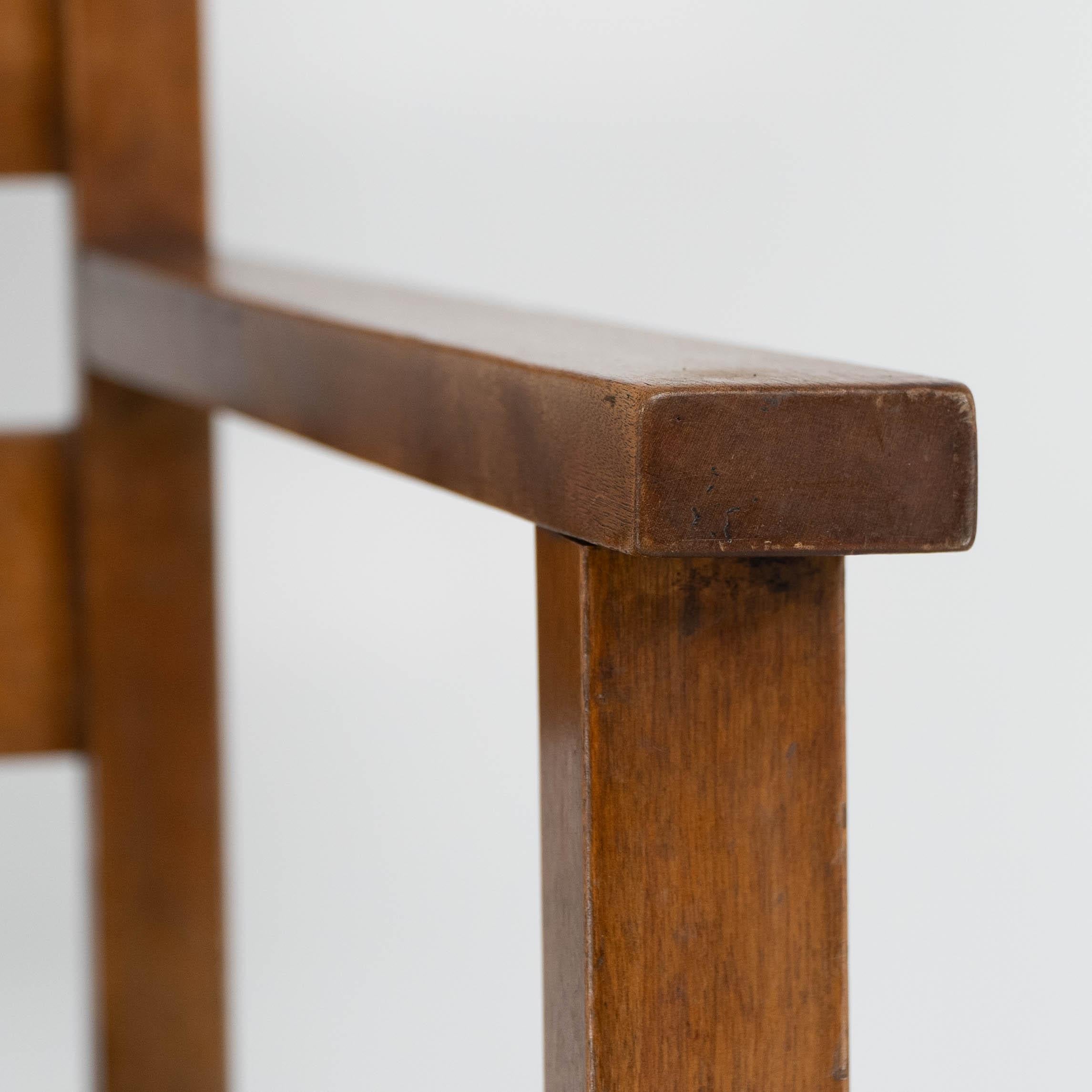 Baillie Scott for J P White. Arts & Crafts oak & rush seat ladder back armchair. For Sale 2