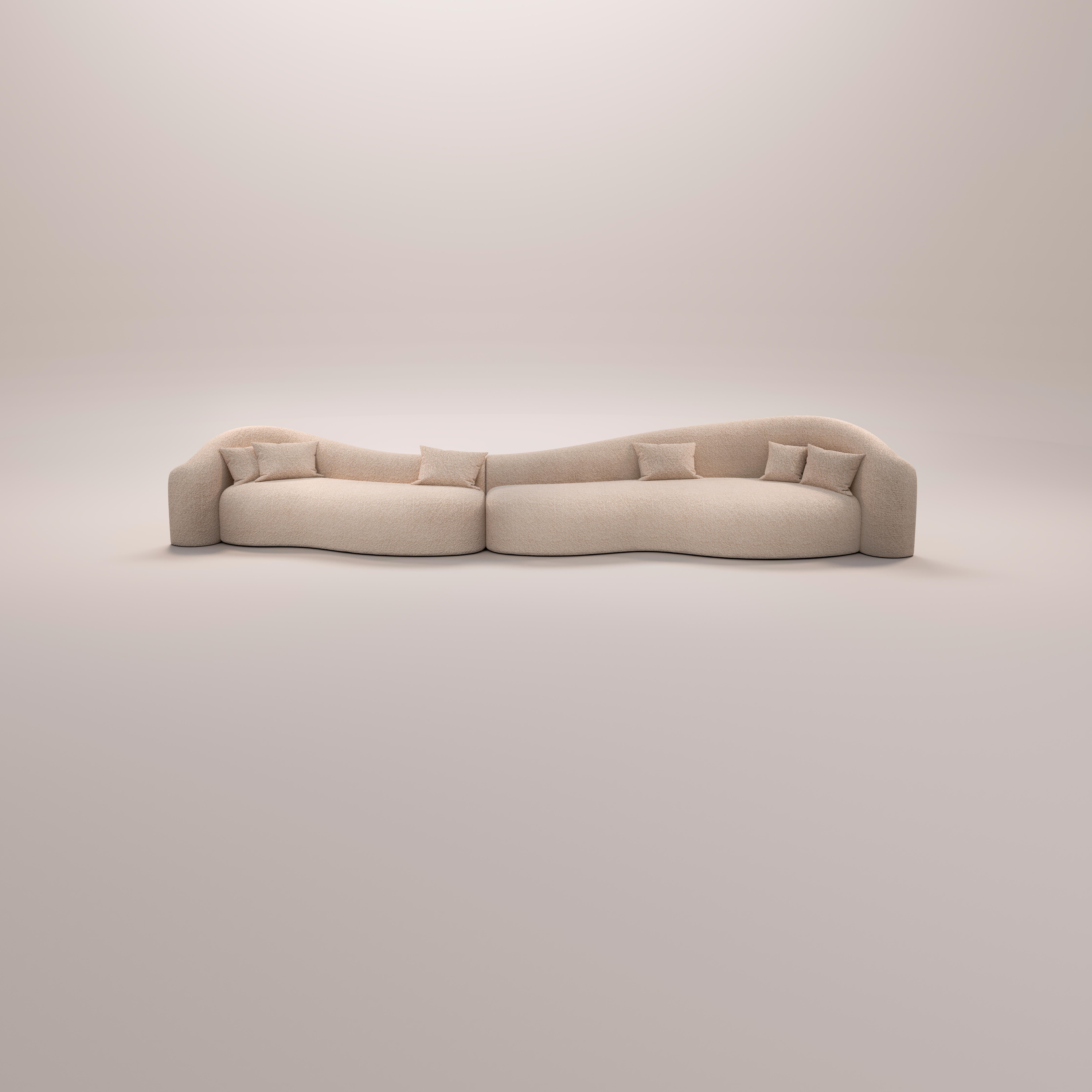 Baïne Sand Sofa by Jérôme Bugara
Limited Edition Of 25 Pieces.
Dimensions: D 100 x W 550 x H 91,5 cm. SH: 45 cm.
Materials: Dedar Milano Karakorum fabric.

Signed, serial number and certificate of Authenticity. 6 cushions are included. Also