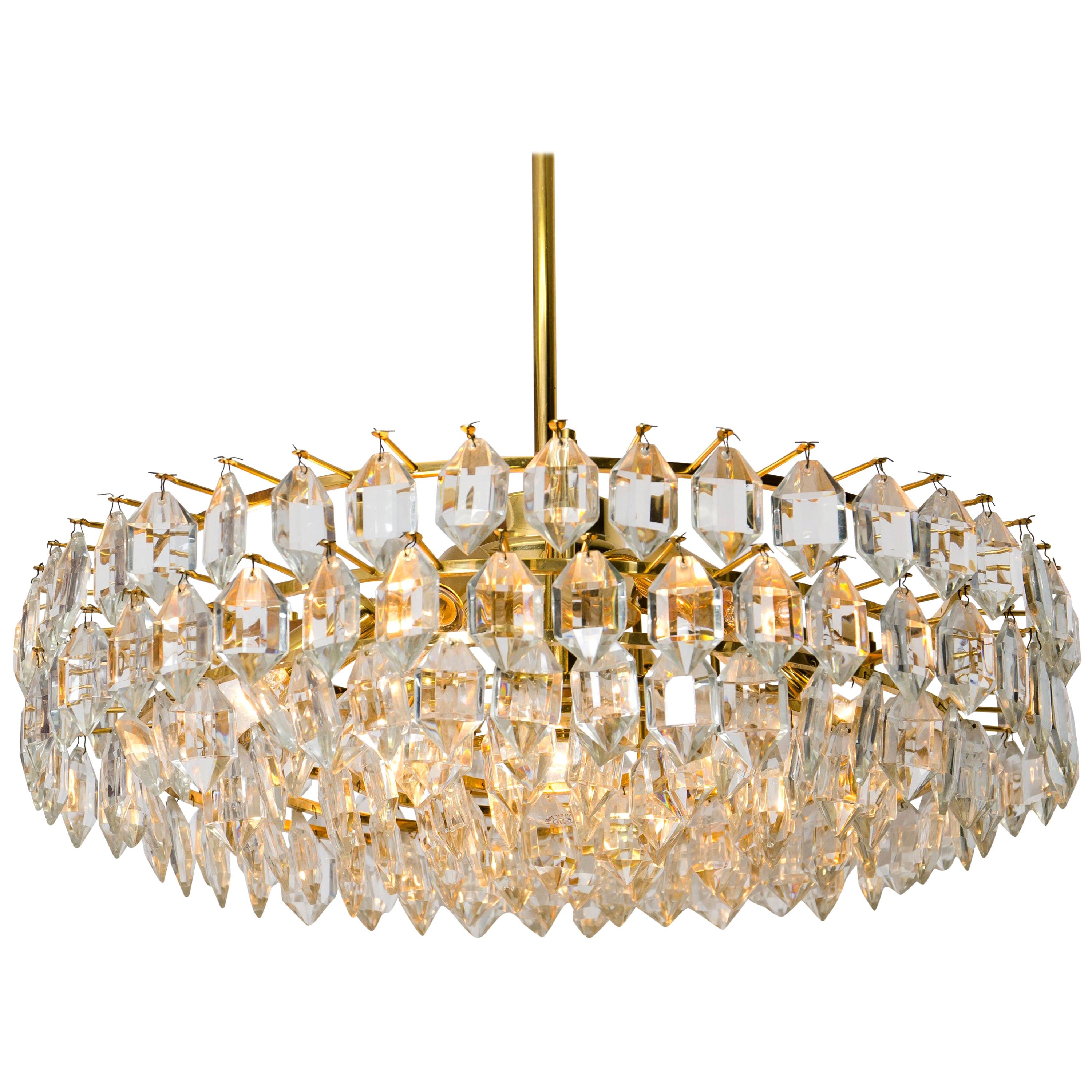 Bakalowis & Sons, Large Crystal Glass Chandelier, Vienna, Austria, 1950s For Sale