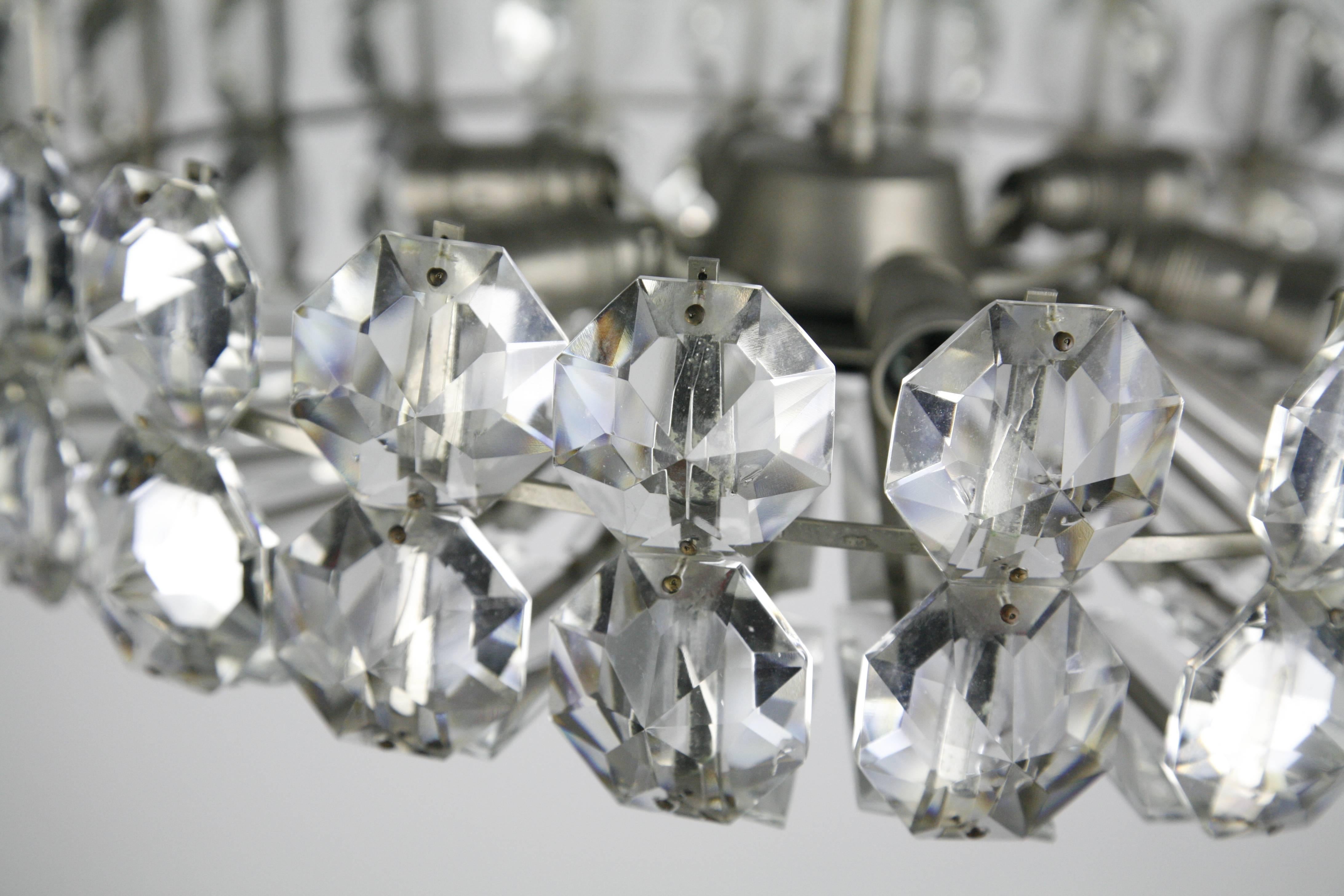 Faceted Bakalowits Chandelier Austria, 1960, Diamond Cut Crystal on a Chrome Frame