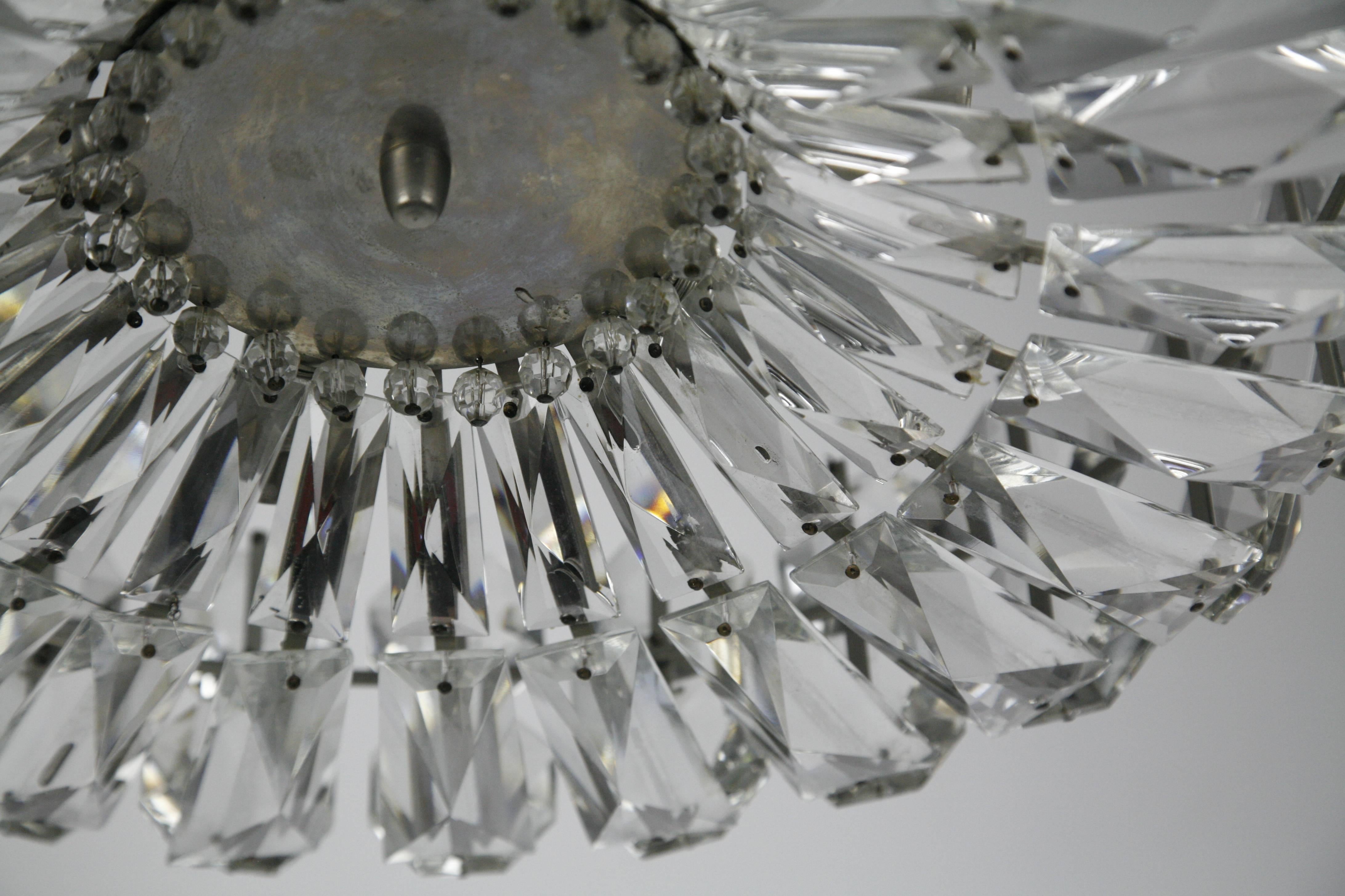 20th Century Bakalowits Chandelier Austria, 1960, Diamond Cut Crystal on a Chrome Frame