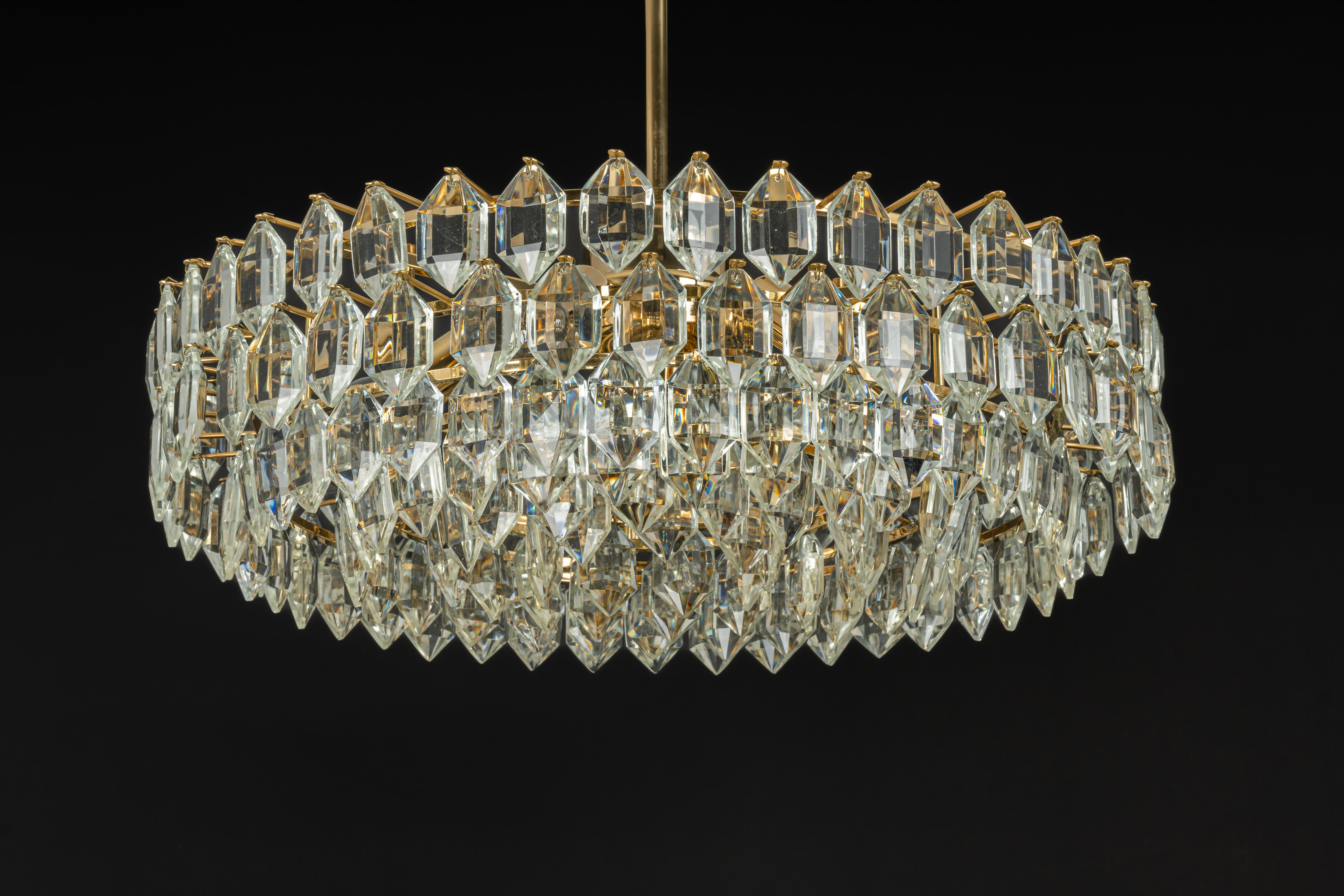 Bakalowits Chandelier Brass and Crystal Glass, Austria, 1960s 4
