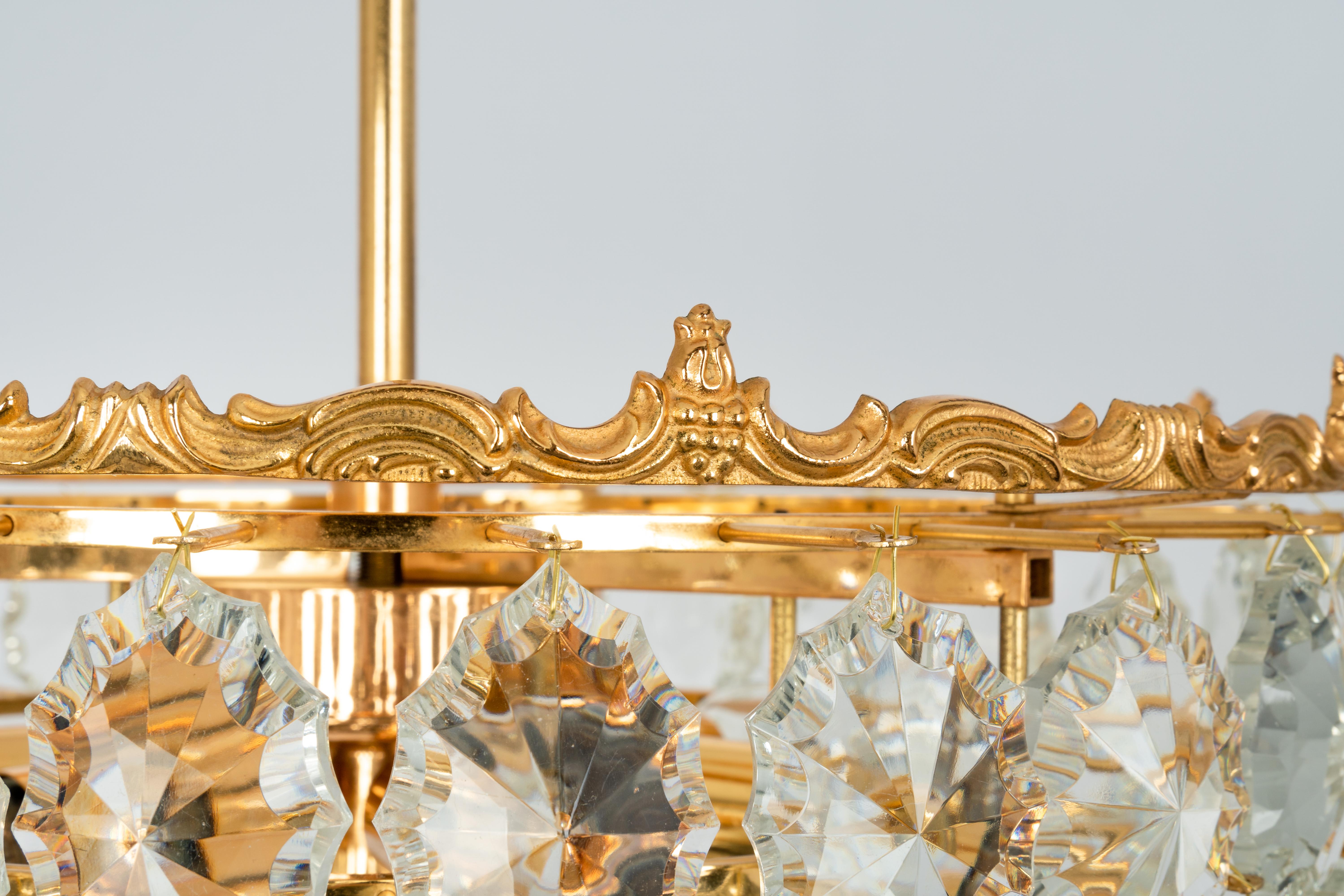 Bakalowits Chandelier, Brass and Crystal Glass, Austria, 1960s For Sale 5