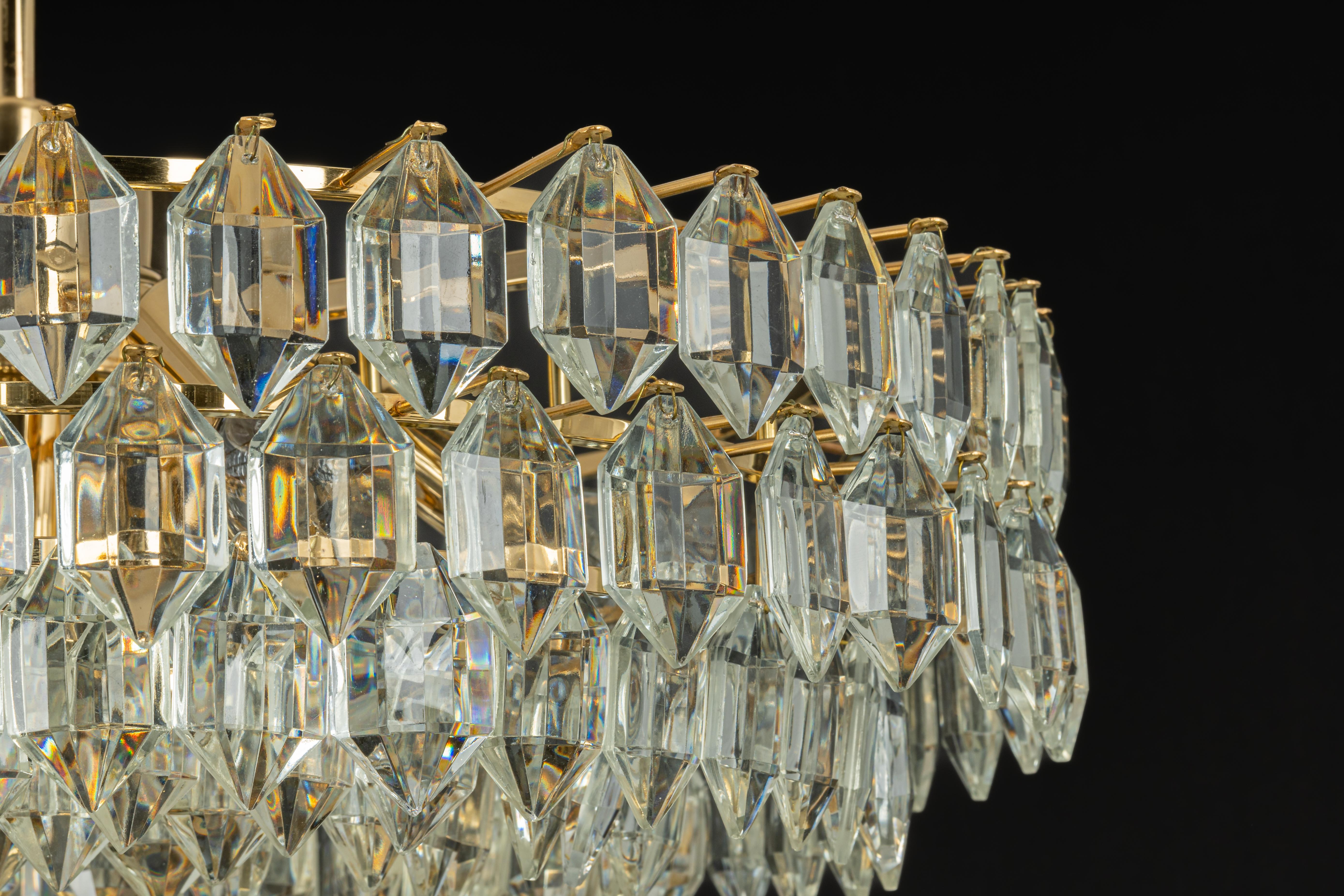 Bakalowits Chandelier Brass and Crystal Glass, Austria, 1960s 5