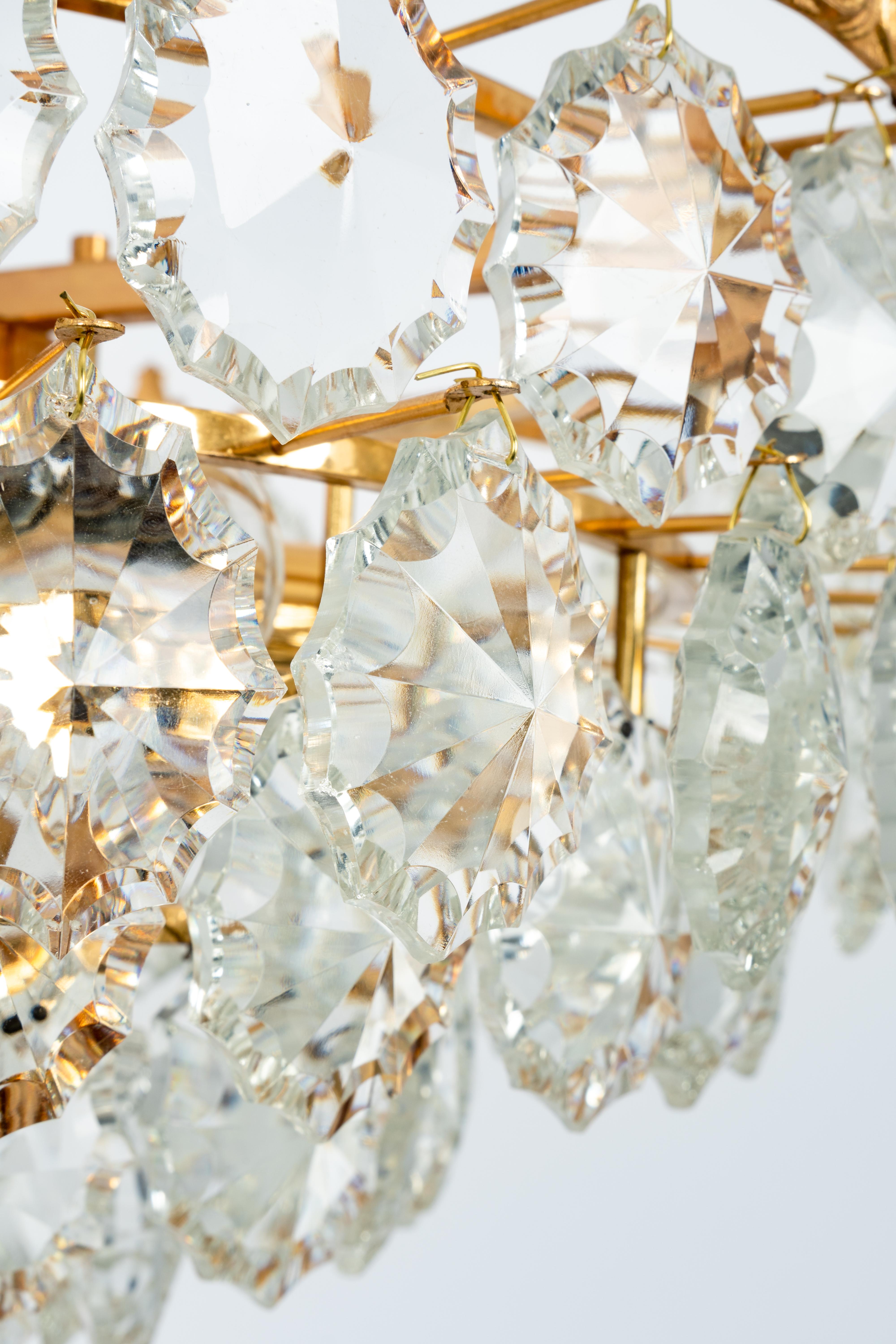 Bakalowits Chandelier, Brass and Crystal Glass, Austria, 1960s For Sale 6