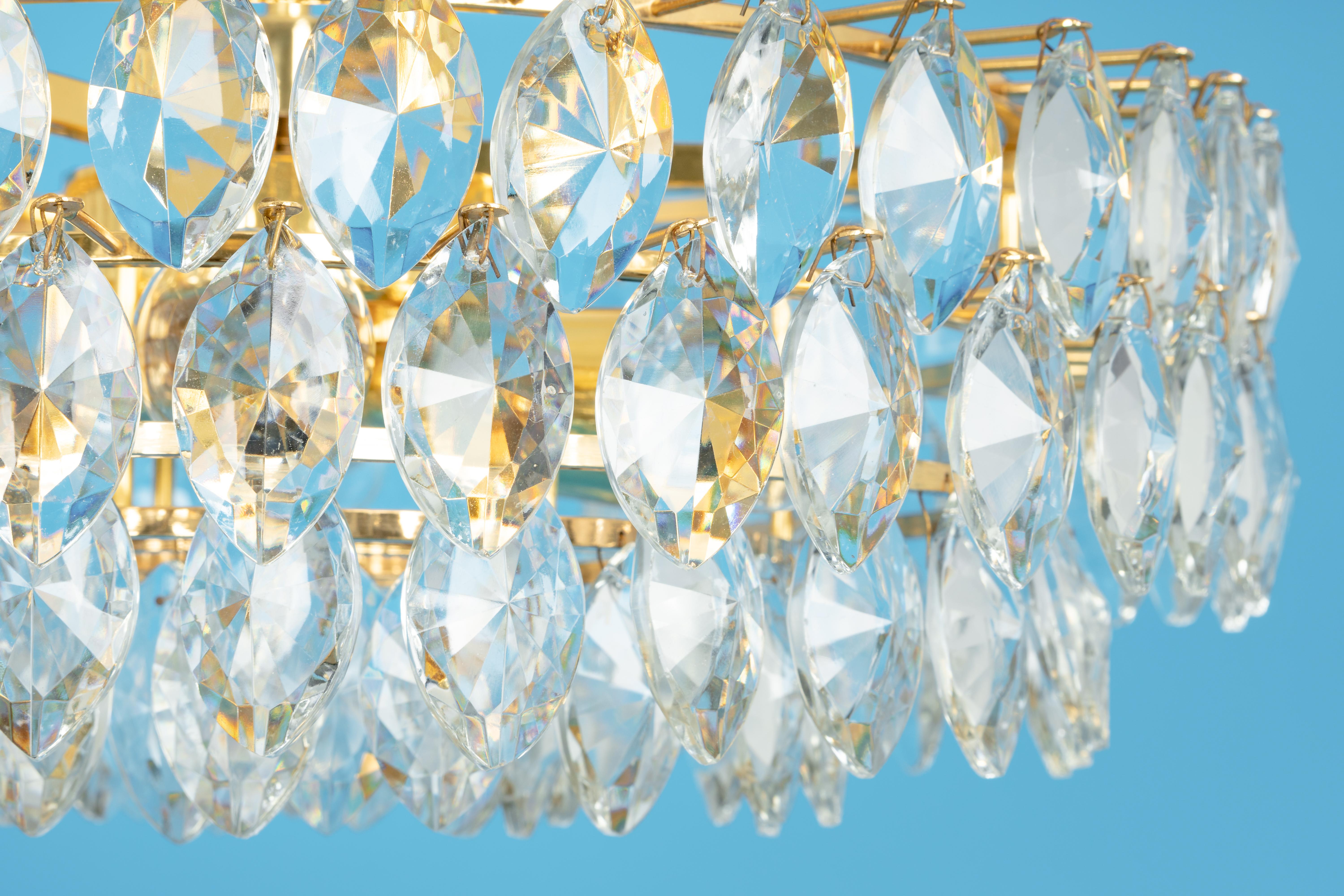 Bakalowits Chandelier Brass and Crystal Glass, Austria, 1960s For Sale 7