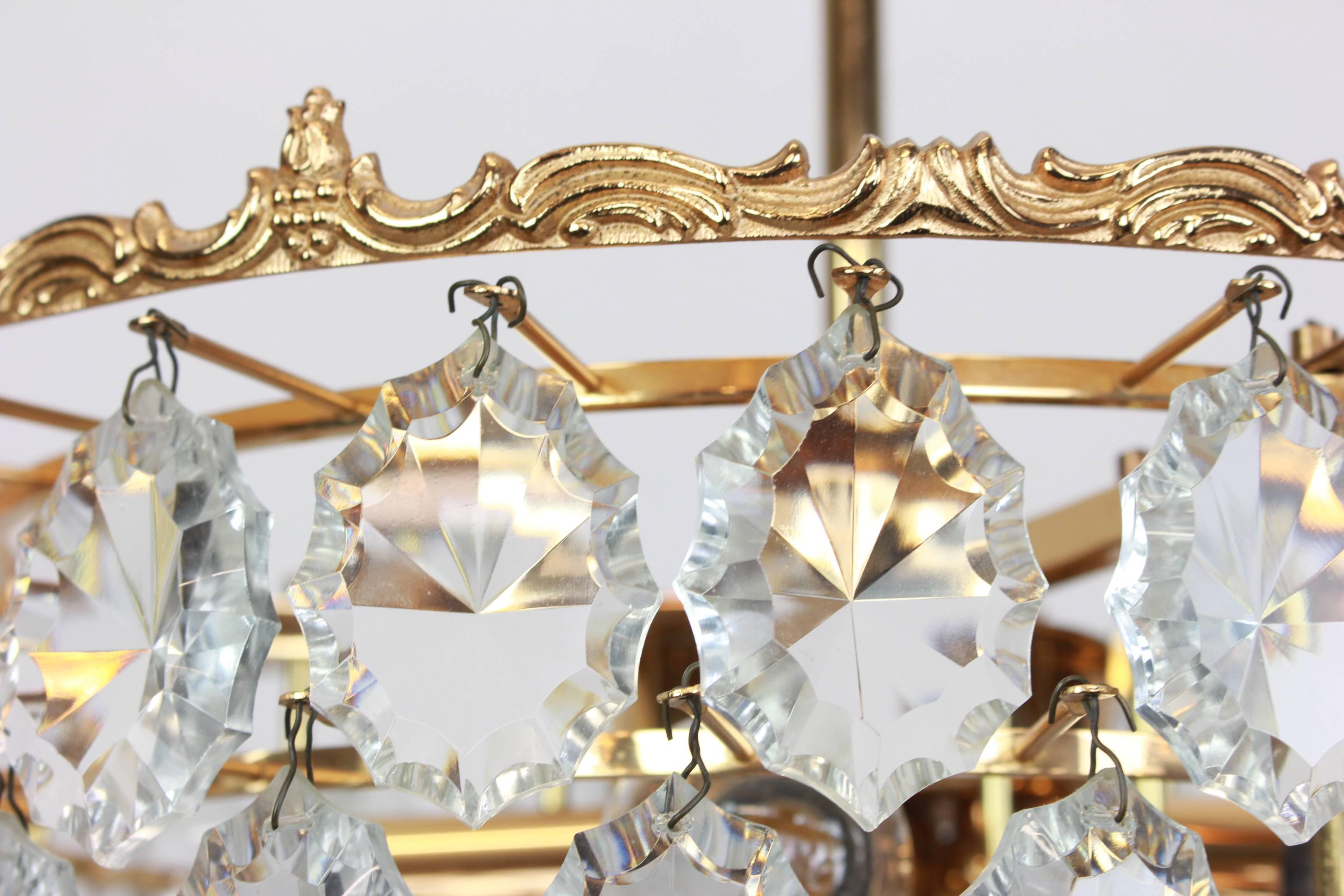 Mid-Century Modern Bakalowits Chandelier, Brass and Crystal Glass, Austria, 1960s For Sale