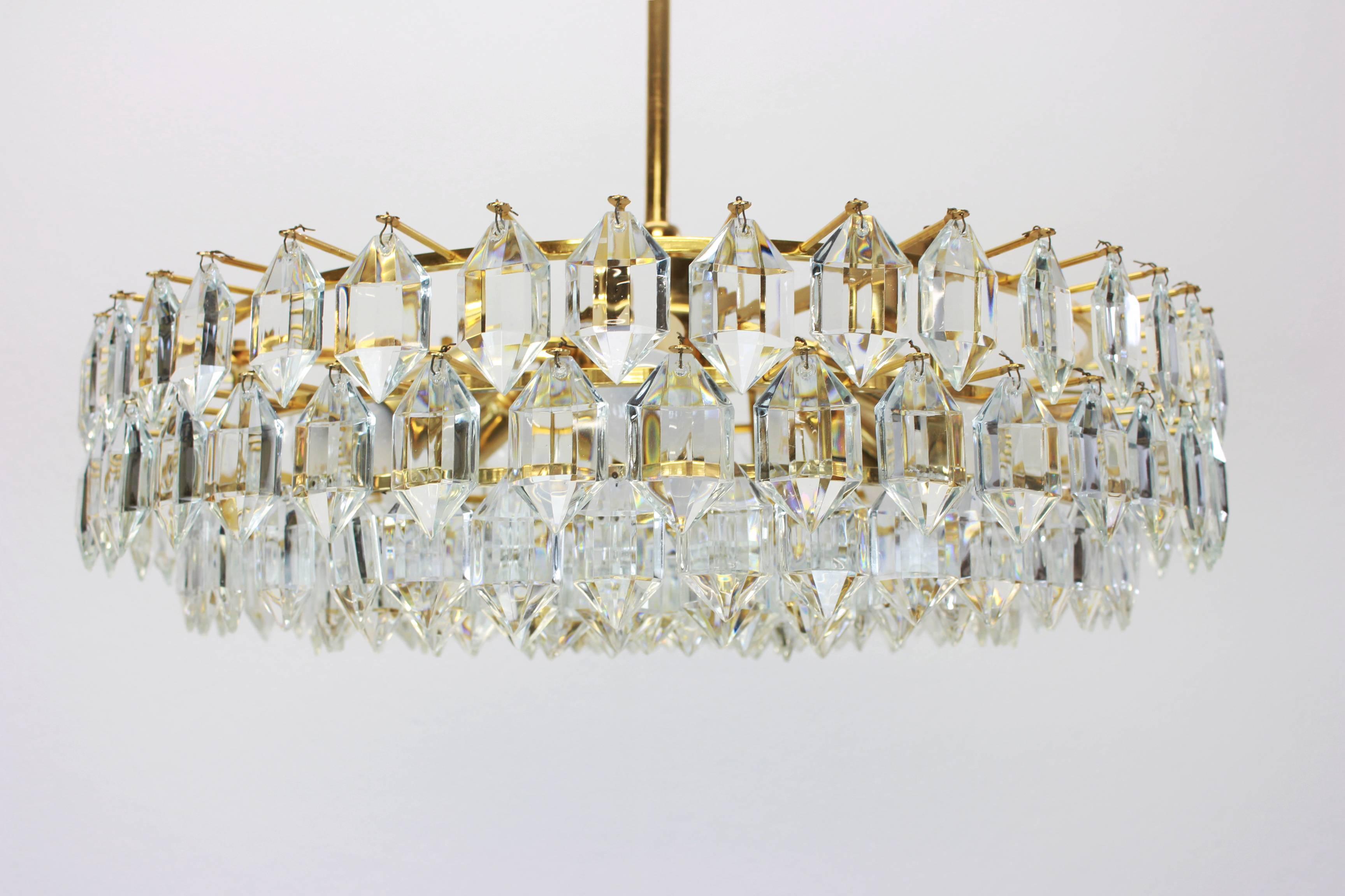 Austrian Bakalowits Chandelier, Brass and Crystal Glass, Austria, 1960s