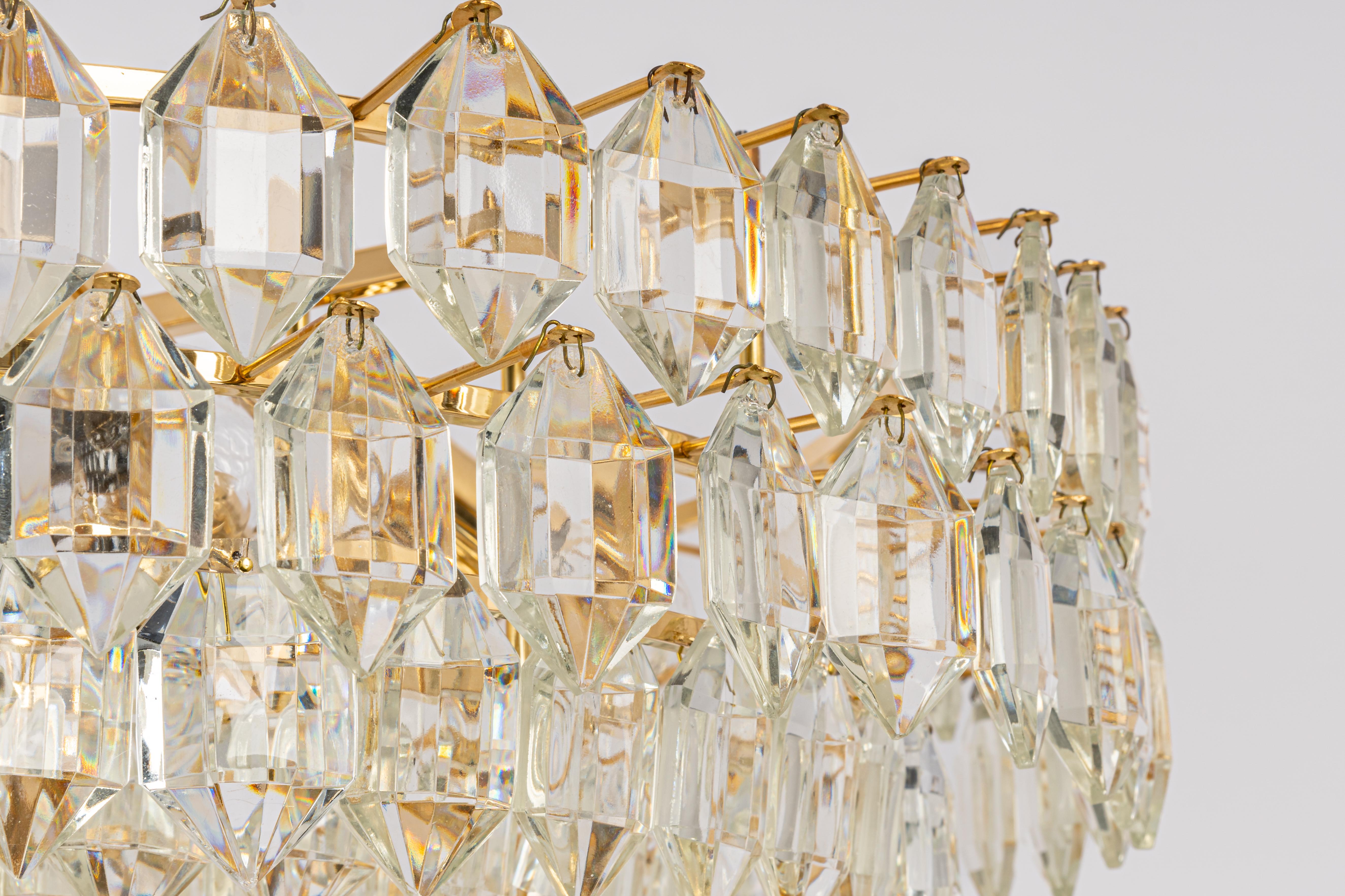 Austrian Bakalowits Chandelier Brass and Crystal Glass, Austria, 1960s