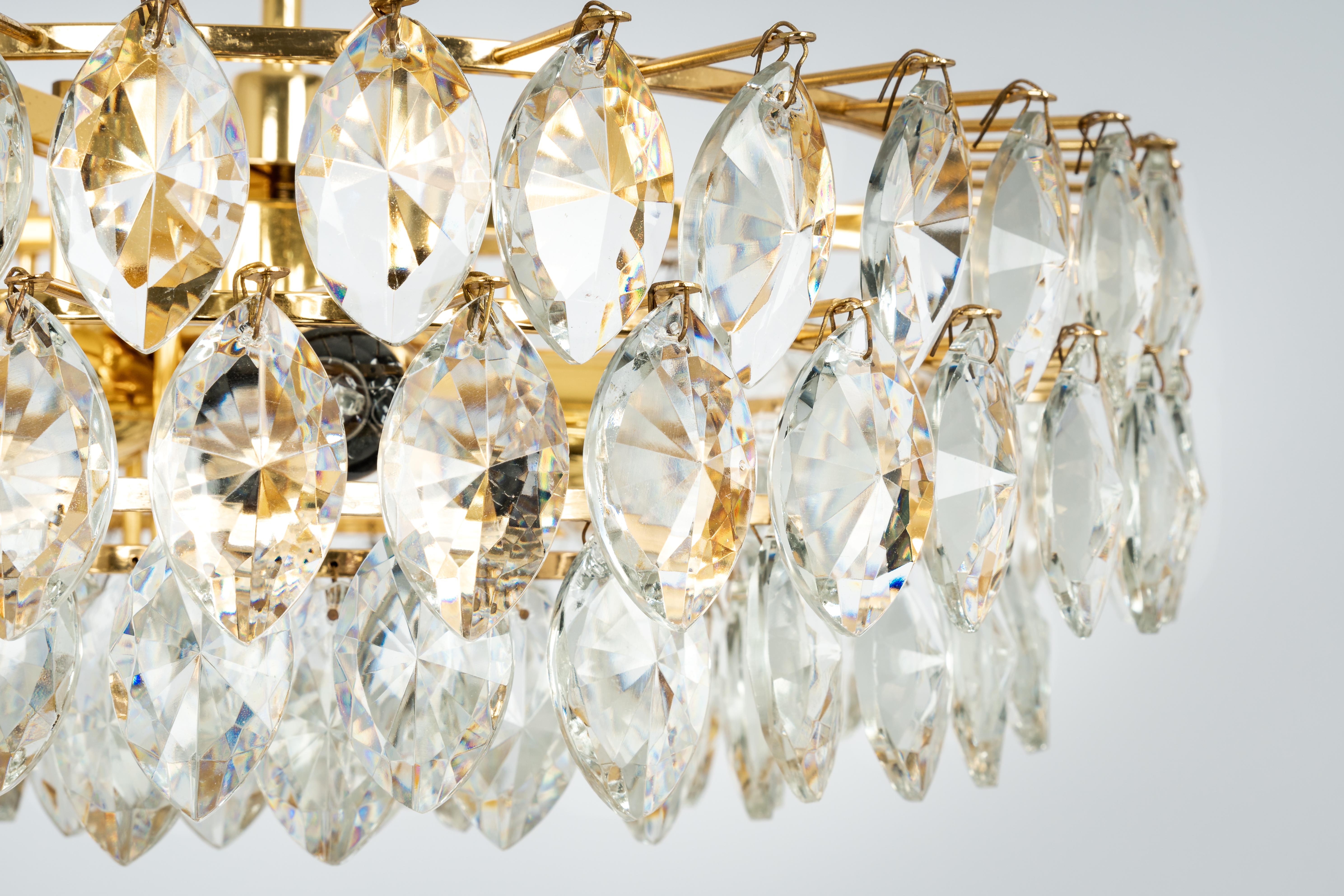 Mid-20th Century Bakalowits Chandelier Brass and Crystal Glass, Austria, 1960s For Sale