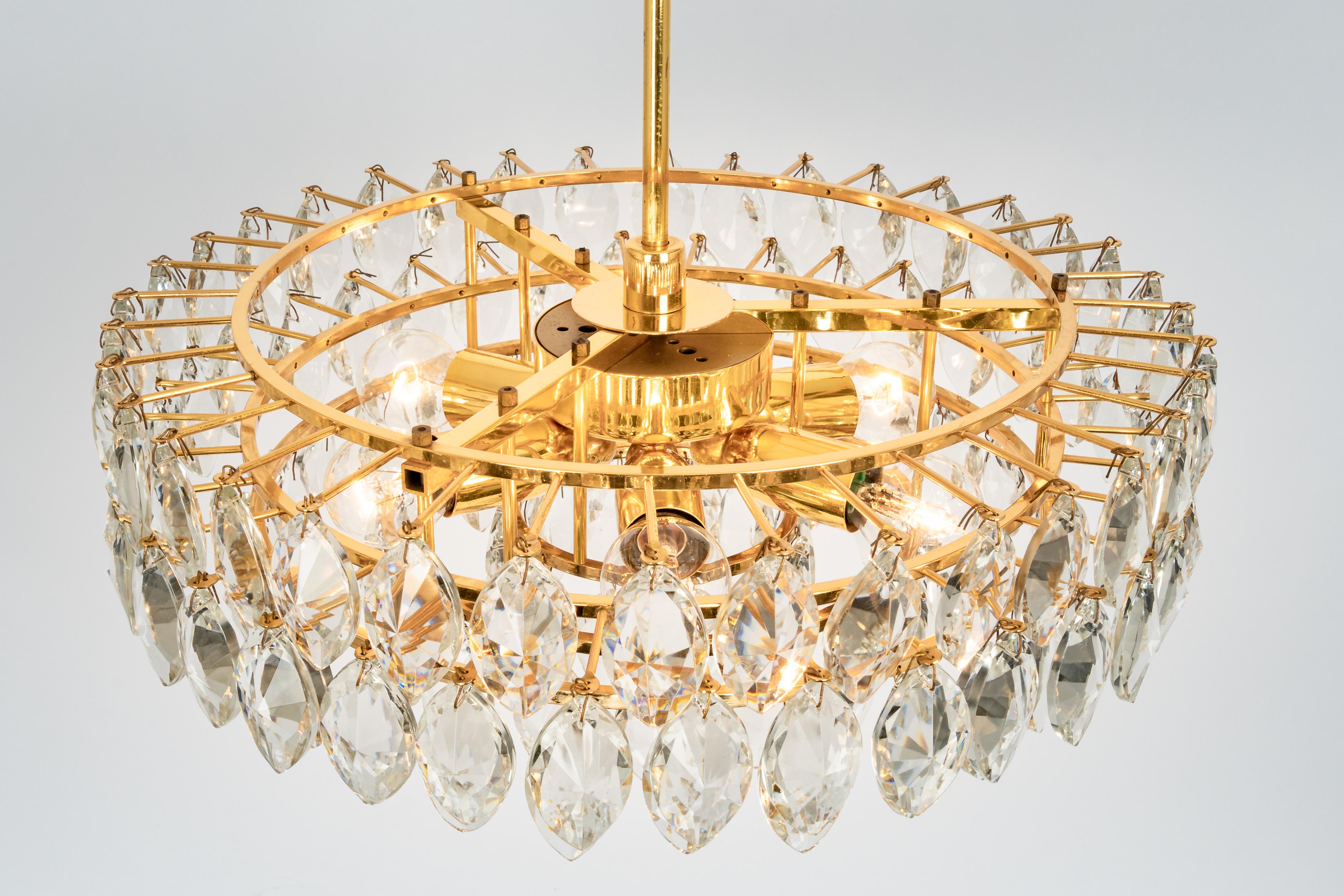 Bakalowits Chandelier Brass and Crystal Glass, Austria, 1960s For Sale 1