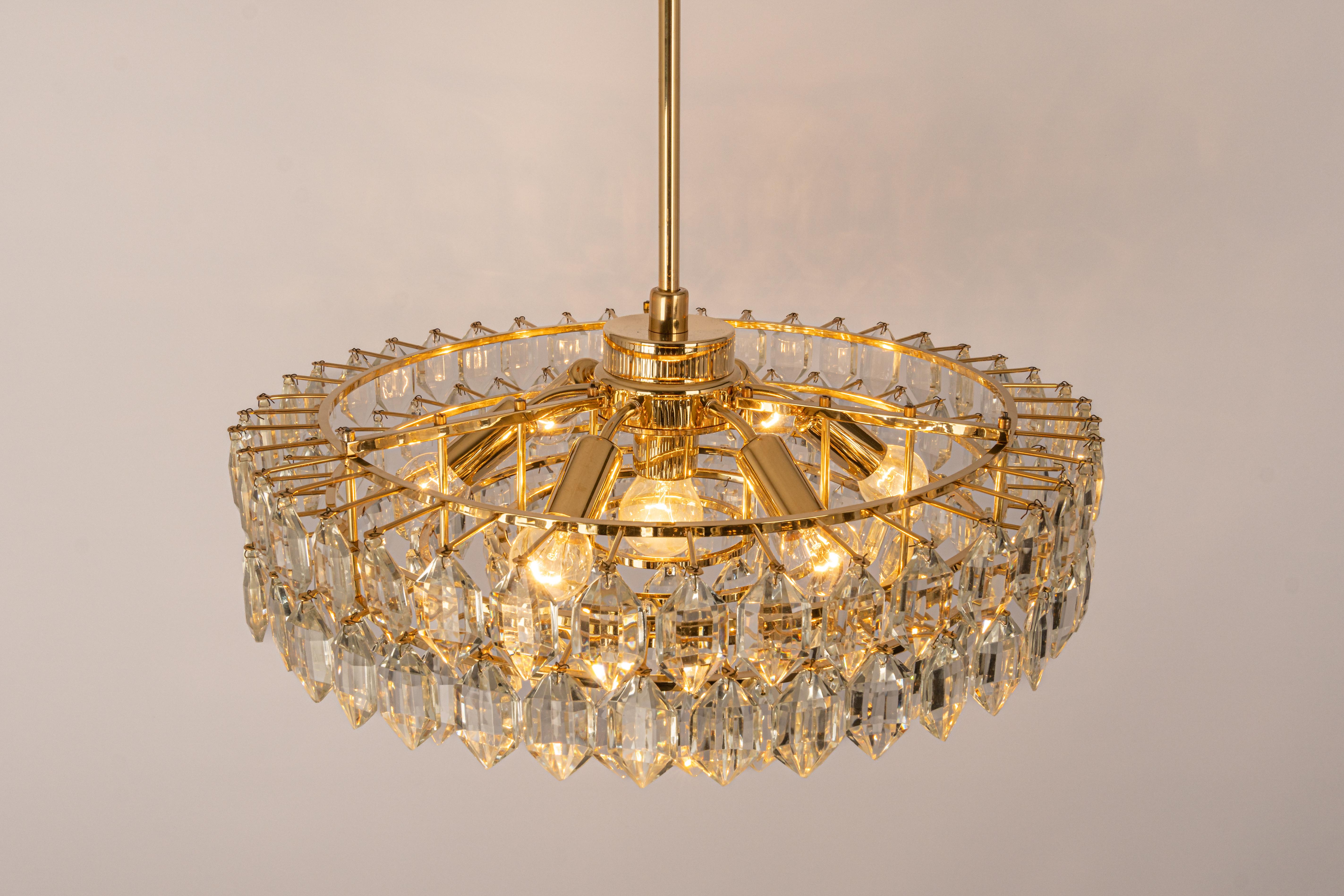 Bakalowits Chandelier Brass and Crystal Glass, Austria, 1960s 2