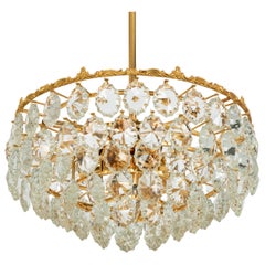 Vintage Bakalowits Chandelier, Brass and Crystal Glass, Austria, 1960s