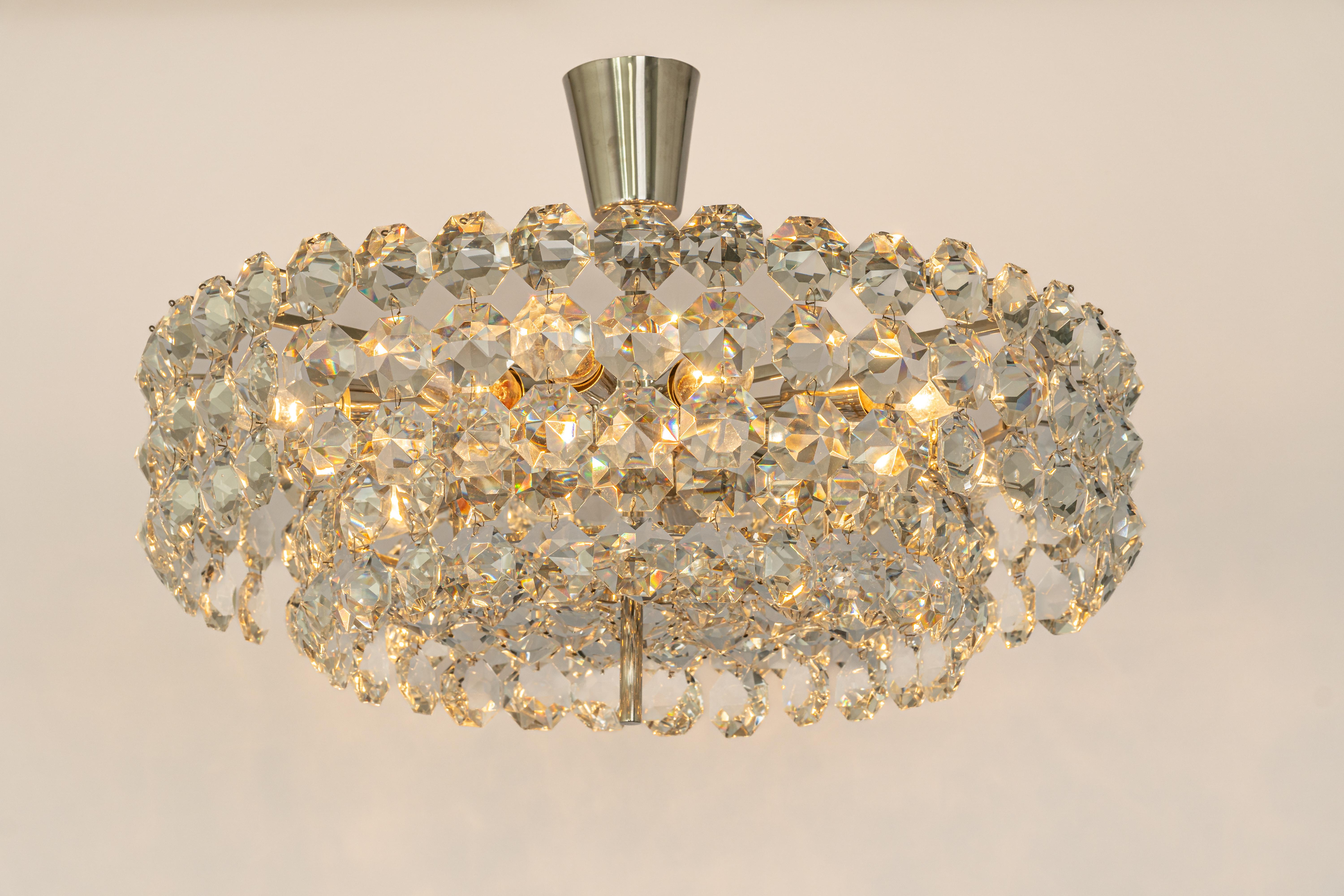 Bakalowits Chandelier, Chrome and Crystal Glass, Austria, 1960s For Sale 3