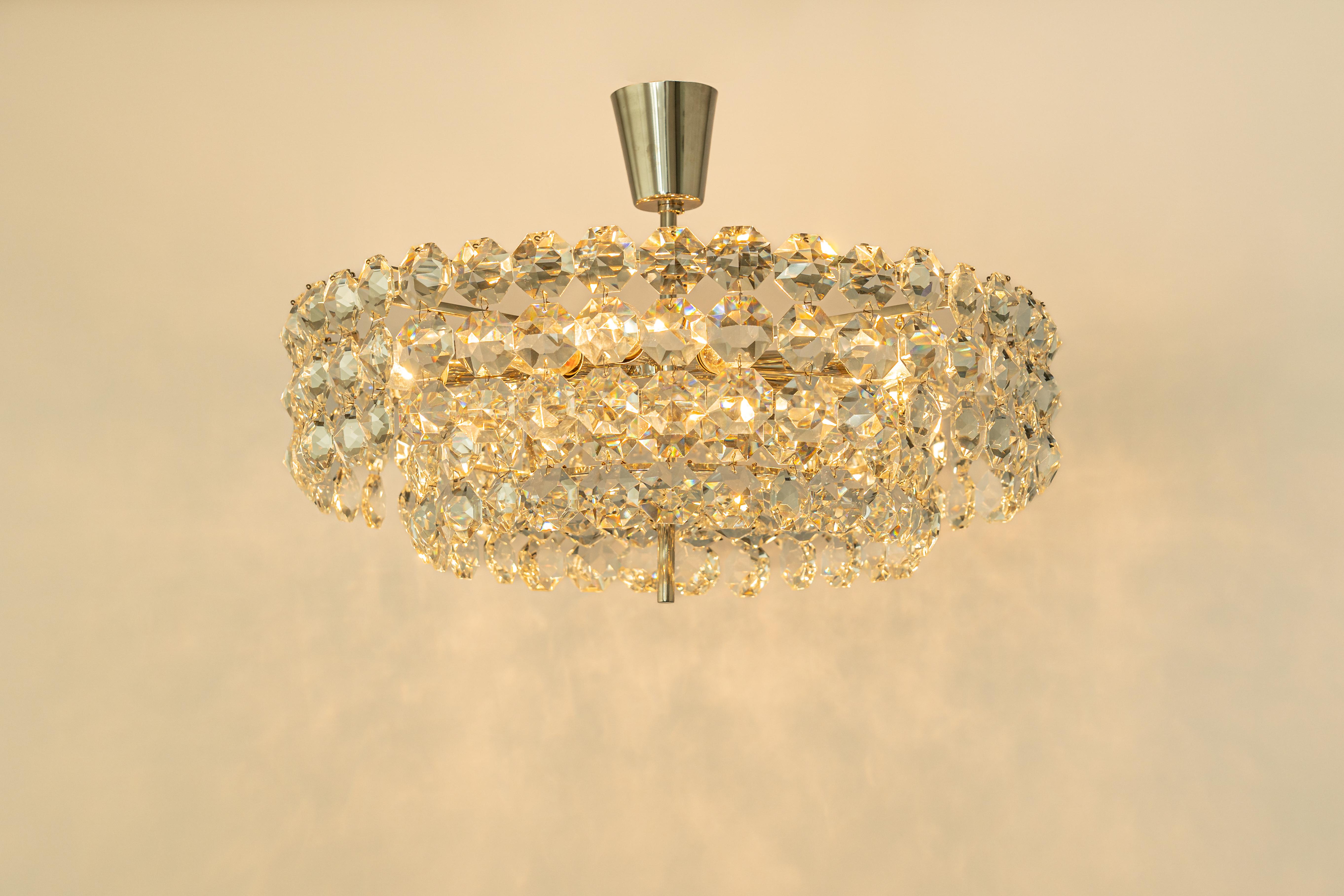Bakalowits Chandelier, Chrome and Crystal Glass, Austria, 1960s For Sale 6