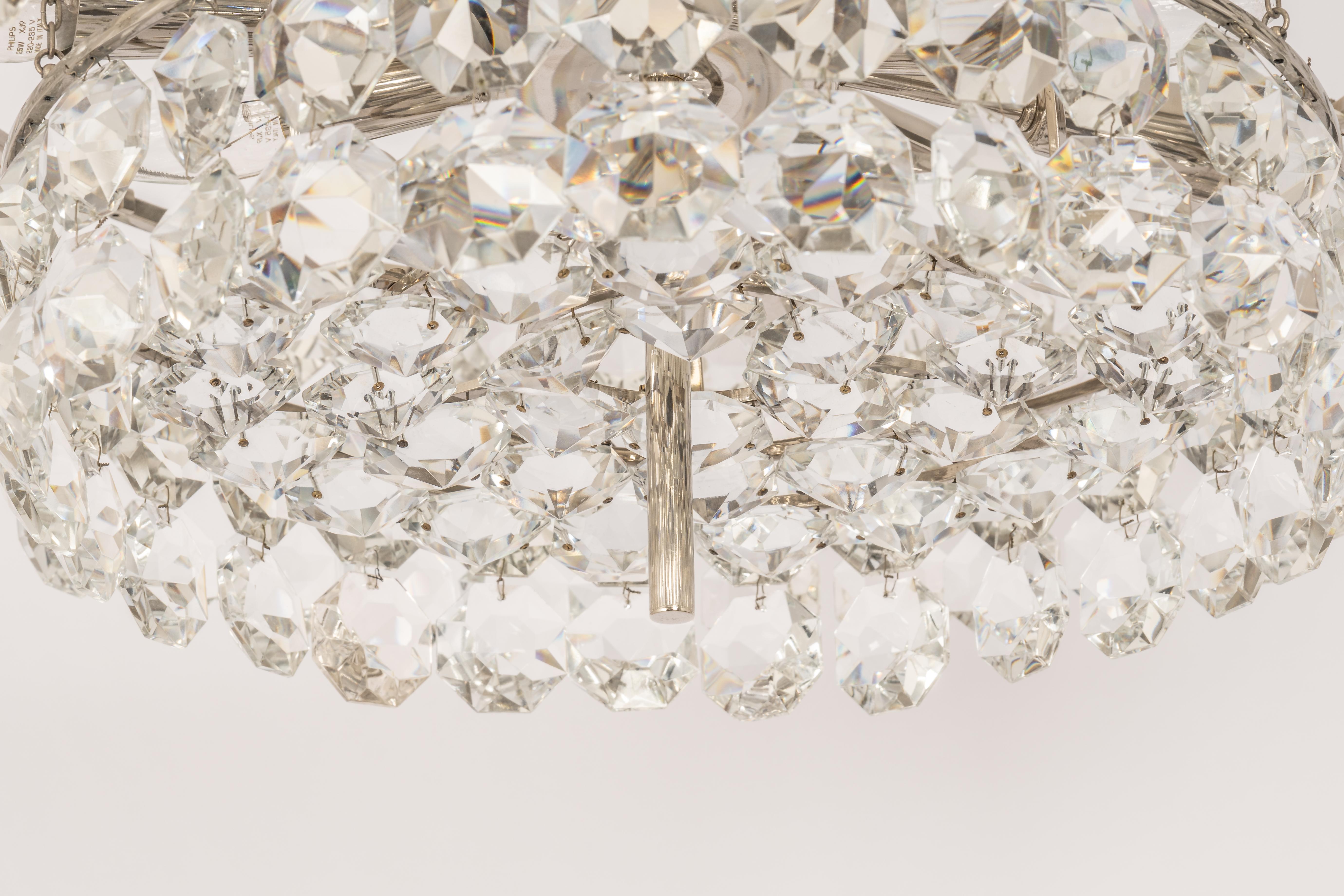 Brass Bakalowits Chandelier, Chrome and Crystal Glass, Austria, 1960s For Sale