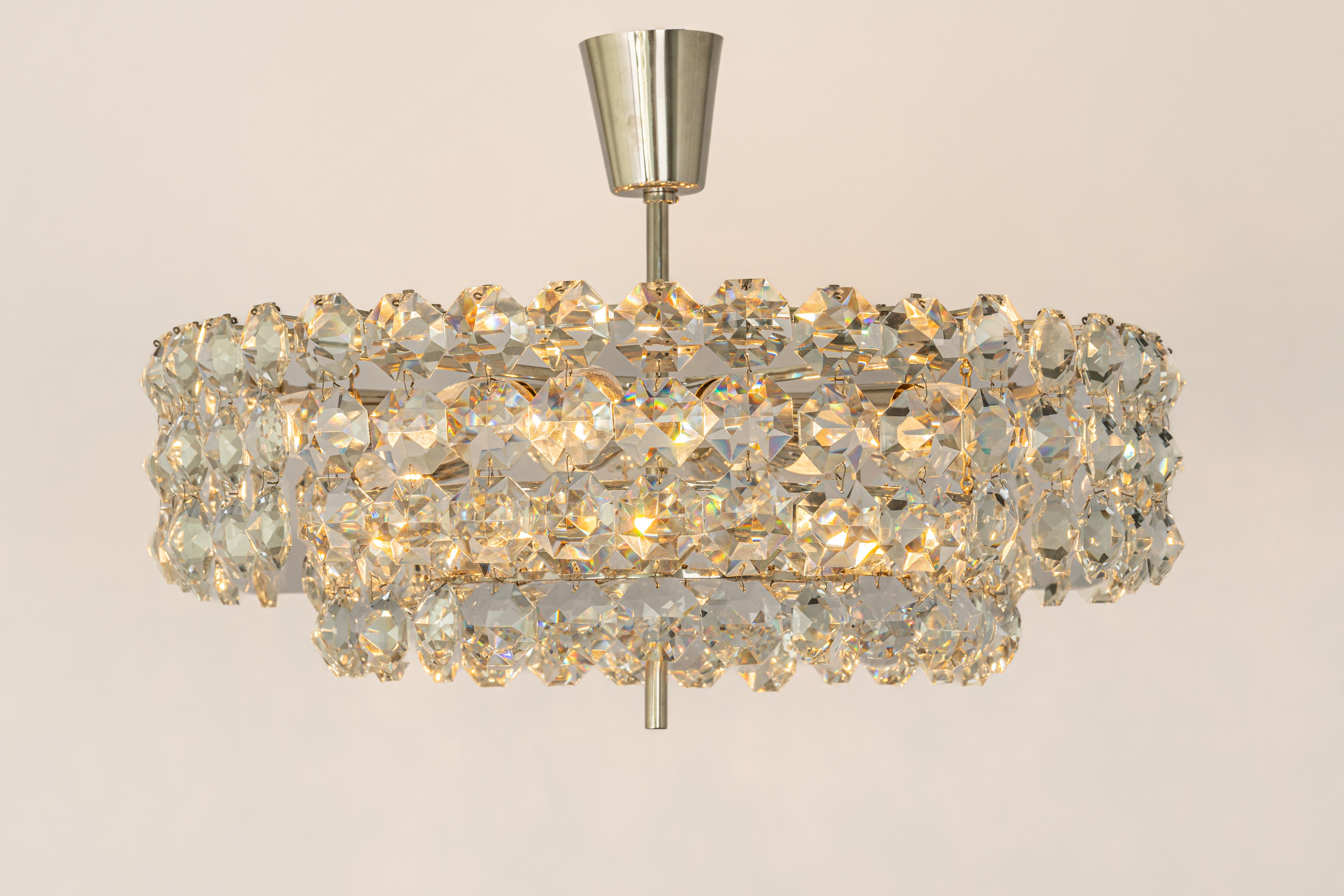 Bakalowits Chandelier, Chrome and Crystal Glass, Austria, 1960s For Sale 2