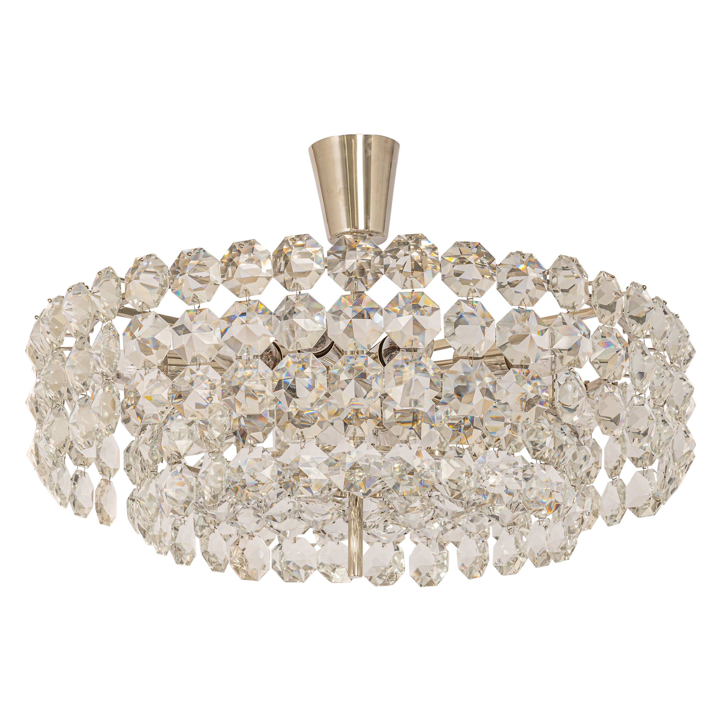 Lustre Bakalowits, chrome et verre de cristal, Autriche, années 1960