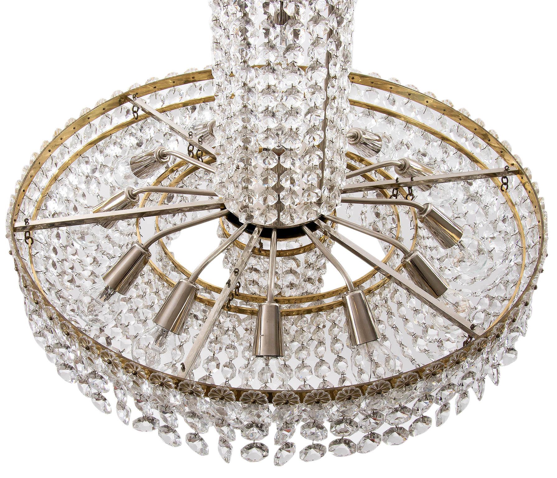 Large Bakalowits Chandelier Pendant Light, Brass Nickel Glass, 1960s, 1 of 3 For Sale 4