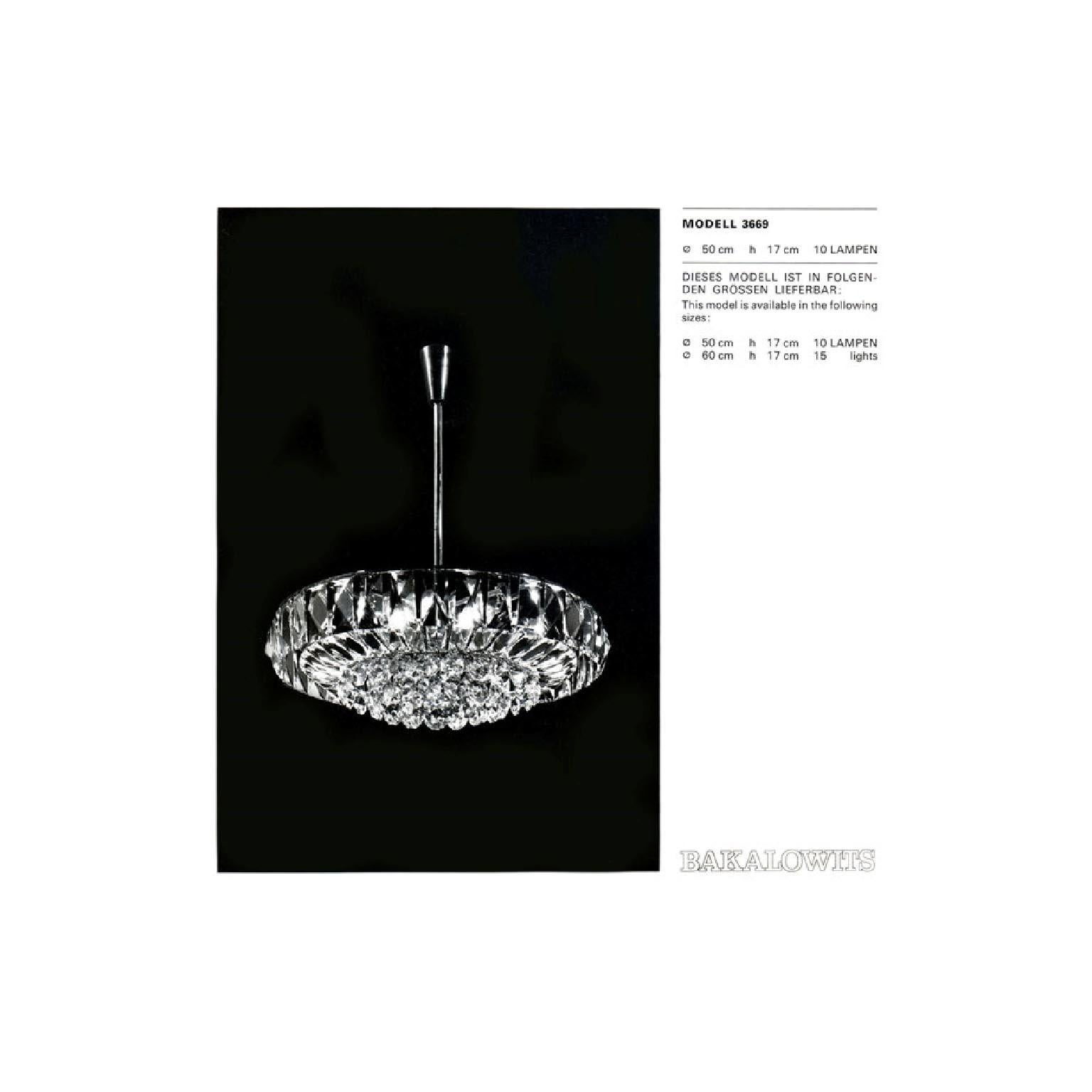 Bakalowits Chandelier Pendant Light no. 3669, Crystal Glass Nickel, 1960 For Sale 3