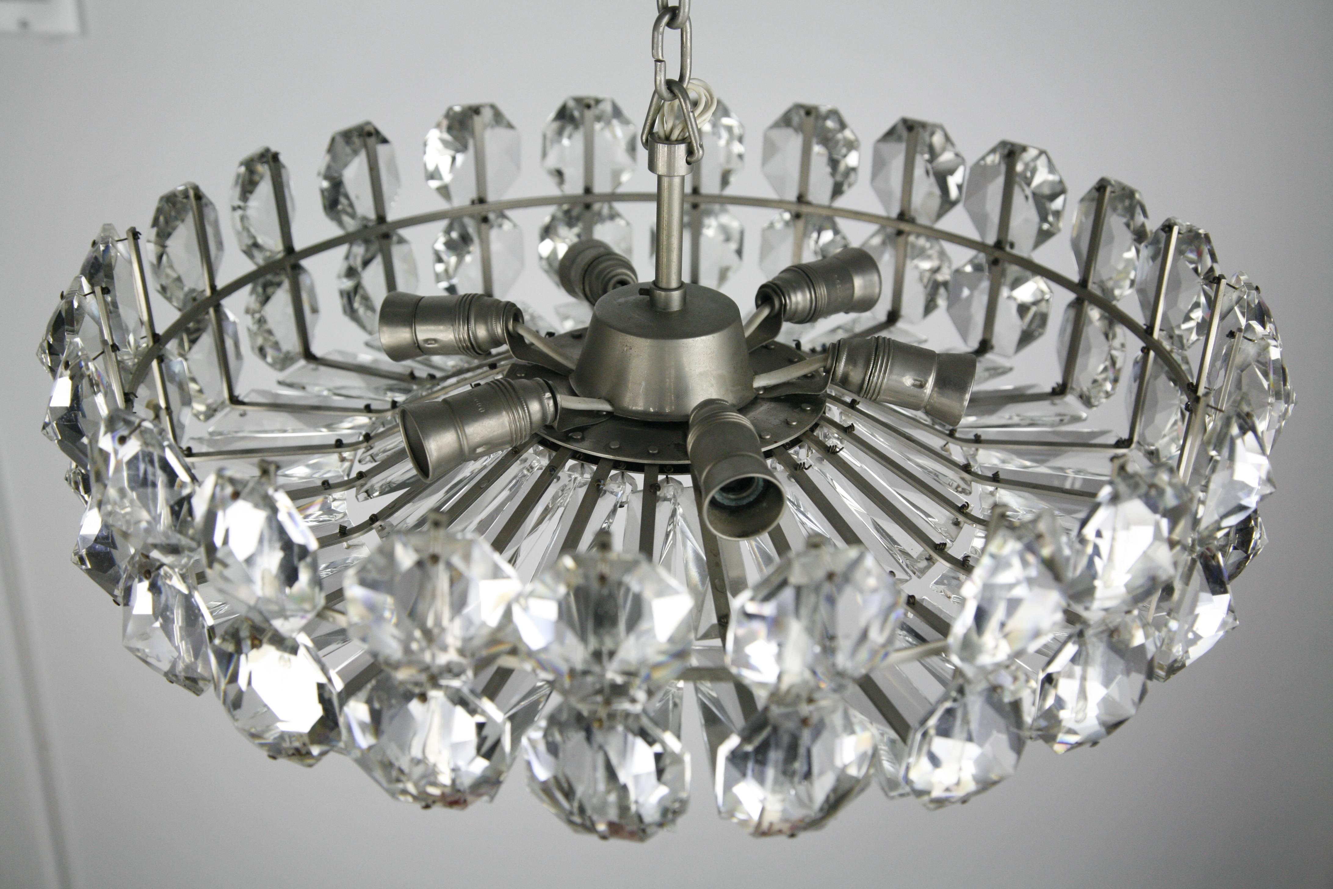 Polished Bakalowits Crystal and Nickel Chandelier, 1960, Austria