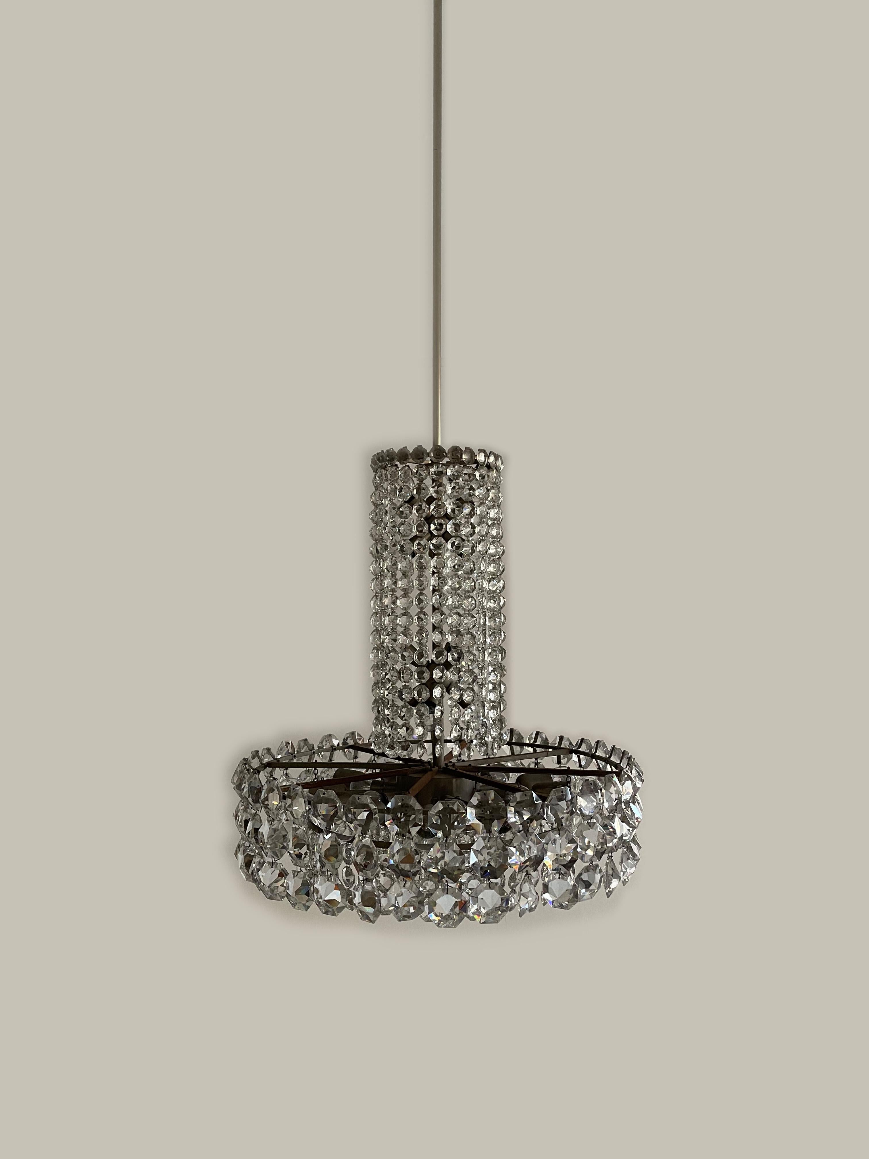 Bakalowits Crystal Chandelier from the Swedish Embassy Vienna, Set of 3, 1960s. Very strong illumination with a total of 40 light bulbs per chandelier. Hand cut crystals add an amazing sparkle to any grand home.