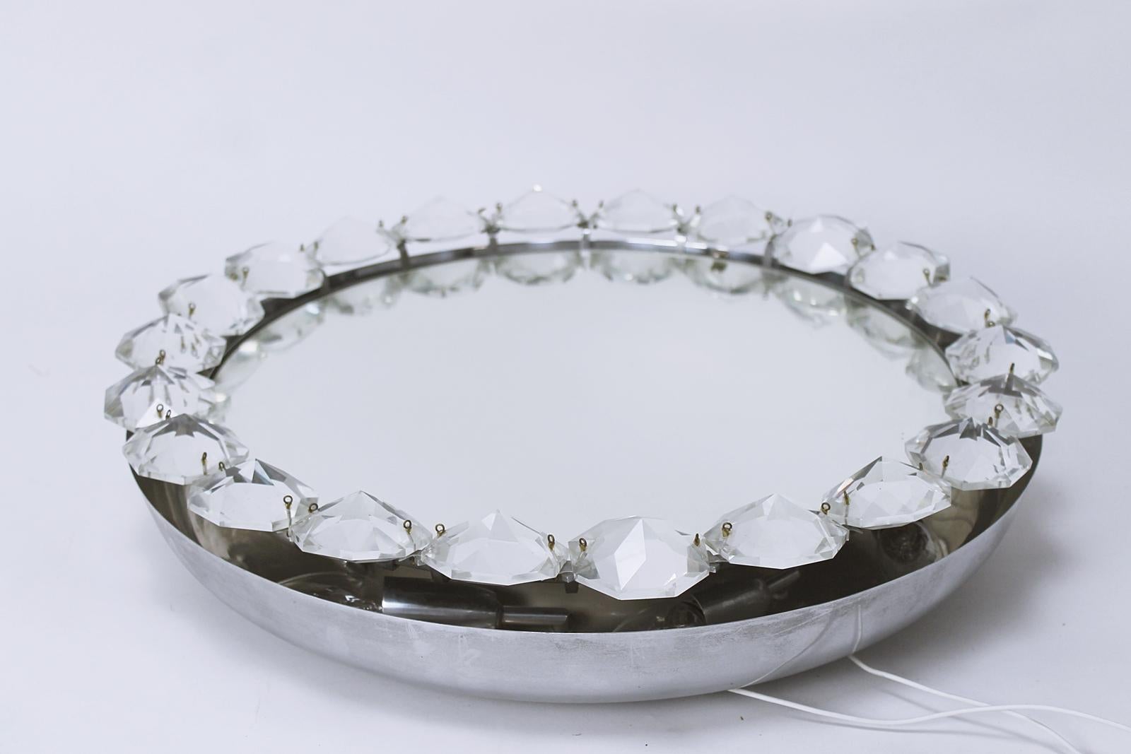 Austrian Bakalowits Crystal Diamond Backlit Mirror Glass Vienna, Austria, 1950s