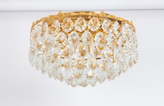 Bakalowits Flush mount light, Brass and Crystal Glass, Austria, 1960s