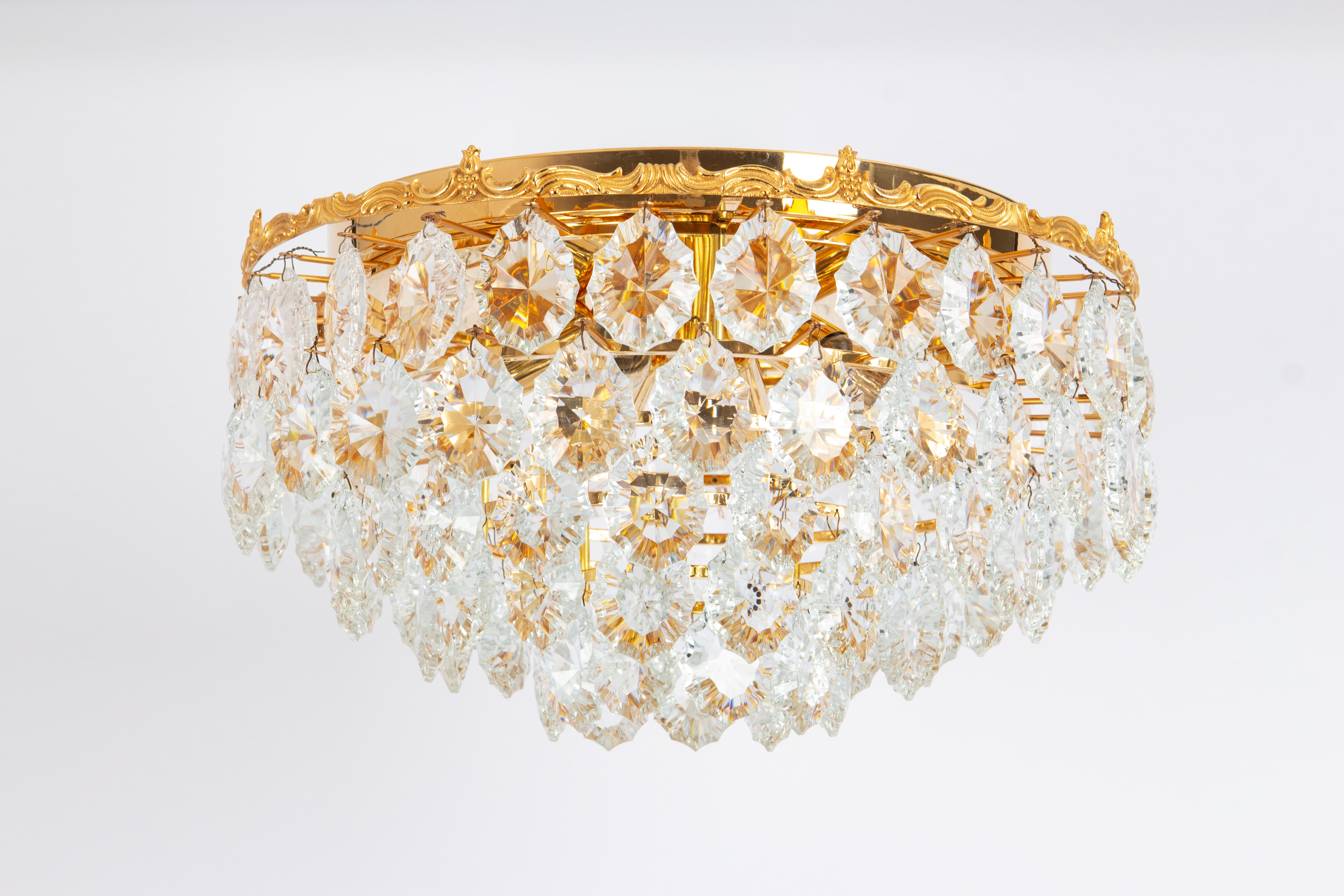 Mid-Century Modern Bakalowits Flush mount light, Brass and Crystal Glass, Austria, 1960s For Sale