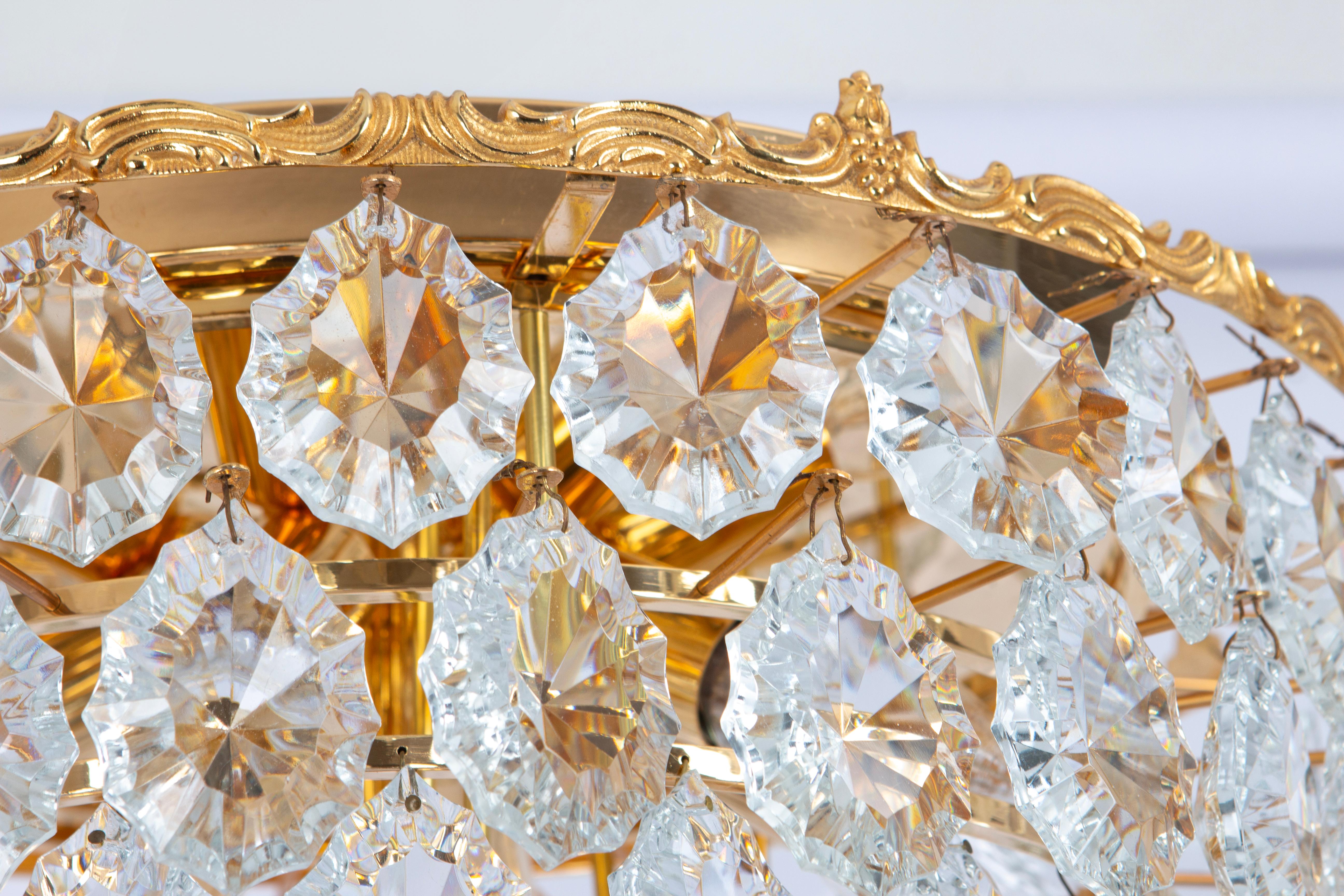 Austrian Bakalowits Flush mount light, Brass and Crystal Glass, Austria, 1960s For Sale