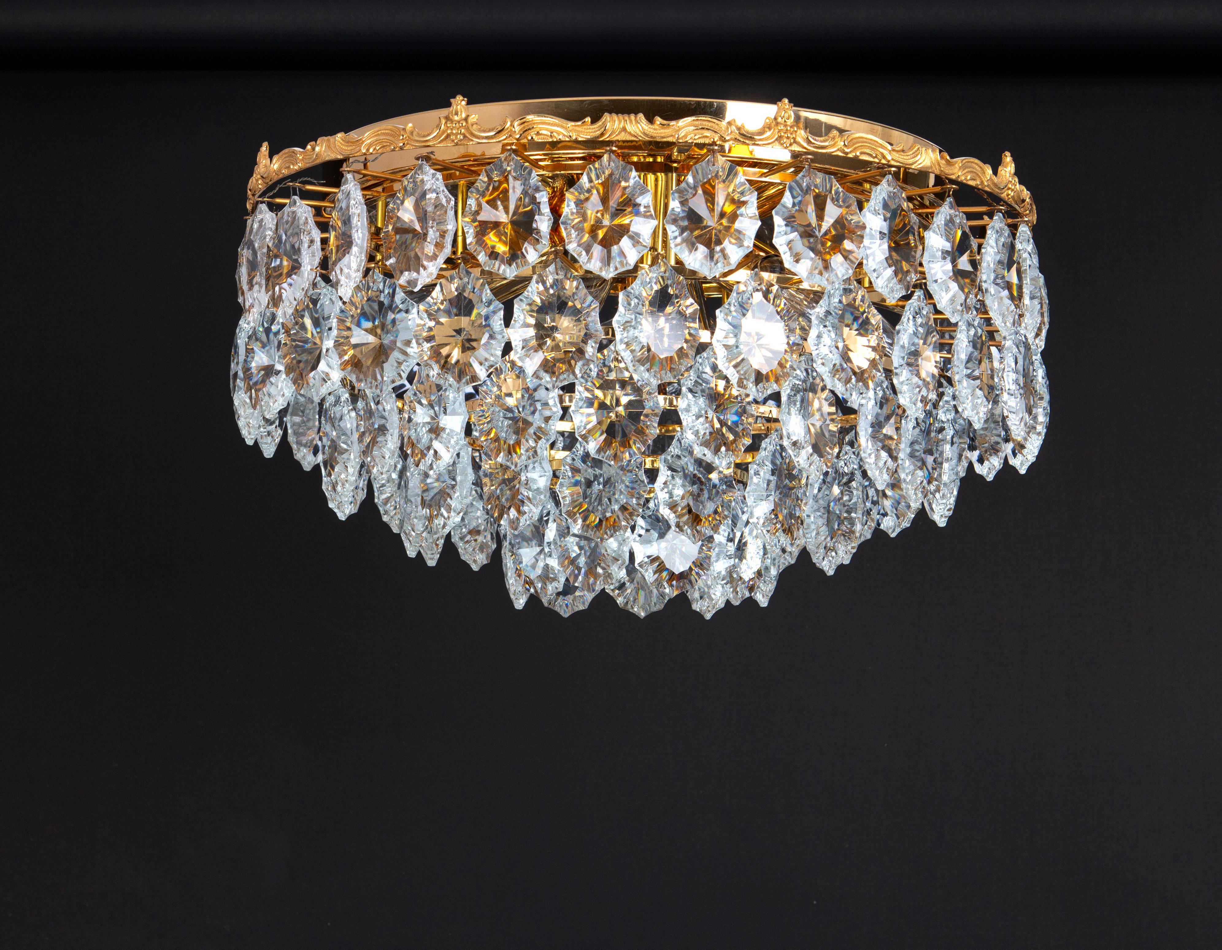 Bakalowits Flush mount light, Brass and Crystal Glass, Austria, 1960s In Good Condition For Sale In Aachen, NRW