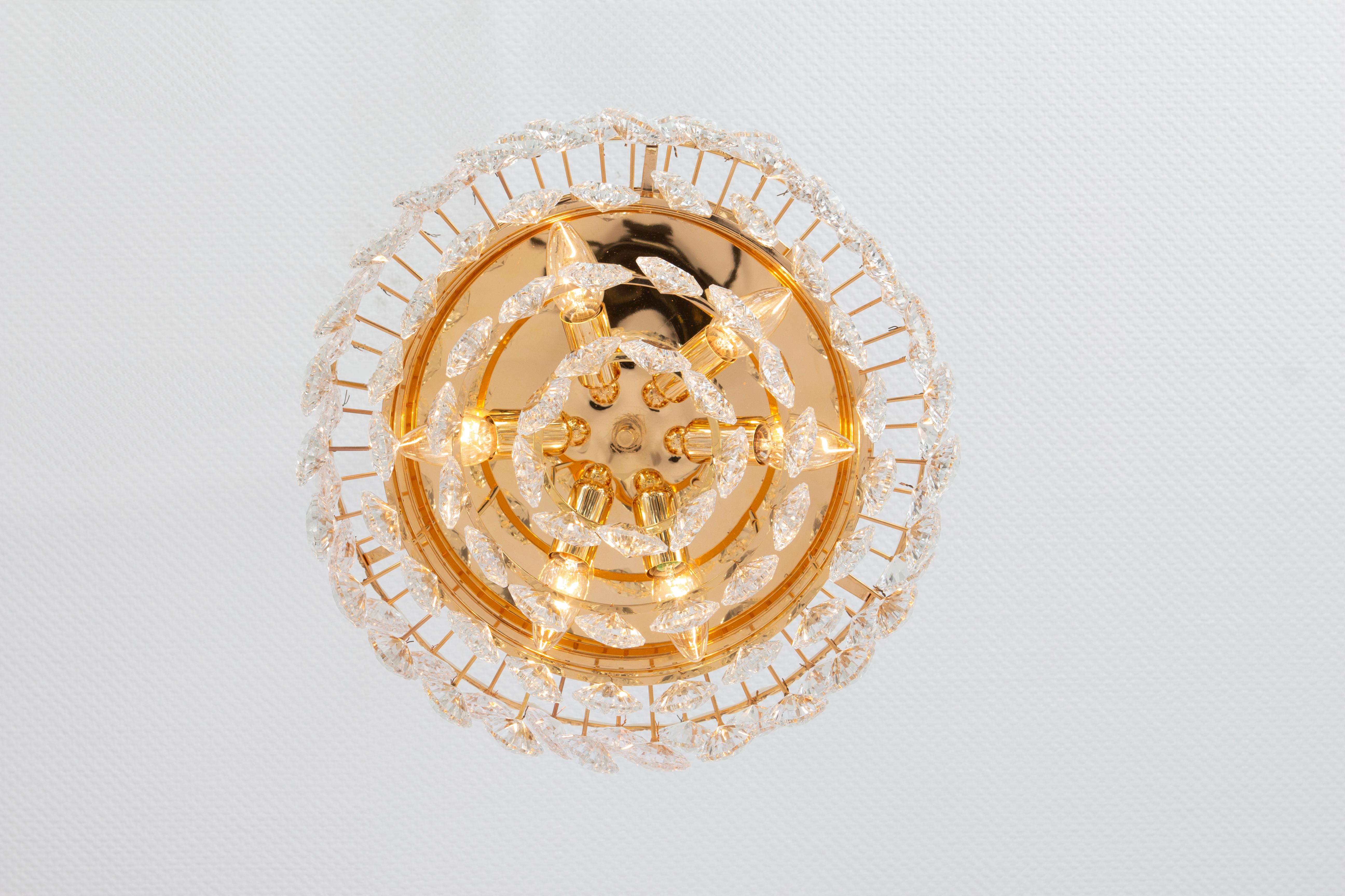 Mid-20th Century Bakalowits Flush mount light, Brass and Crystal Glass, Austria, 1960s For Sale