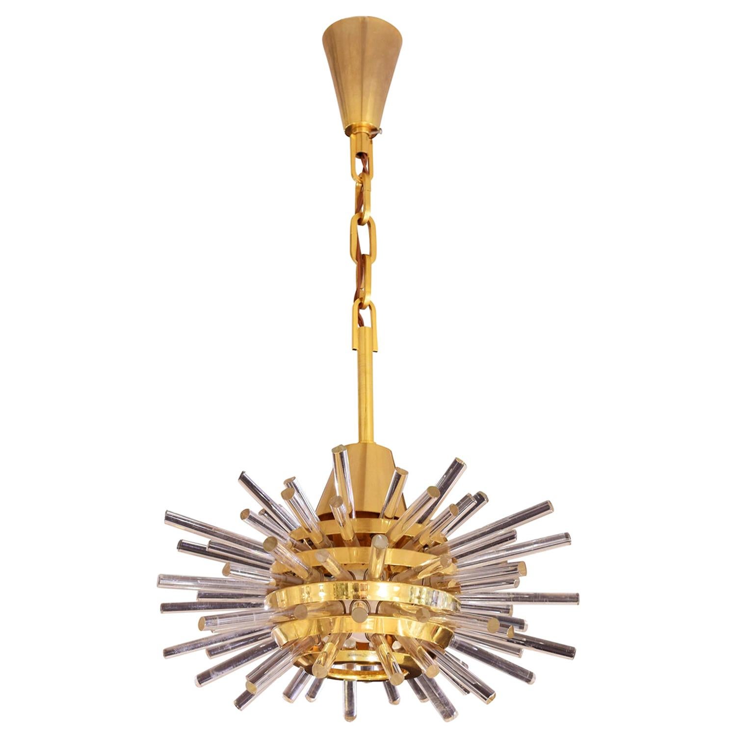 Bakalowits "Miracle Sputnik" Chandelier in Brass and Glass Rods, 1960s