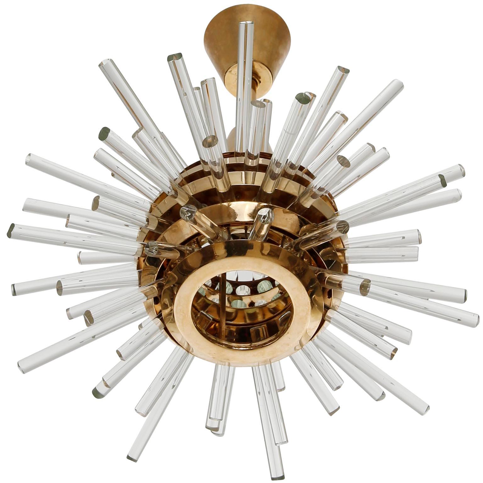 Bakalowits 'Miracle' Sputnik Chandelier Pendant, Gilt Brass Glass Rods, 1970 In Excellent Condition In Hausmannstätten, AT