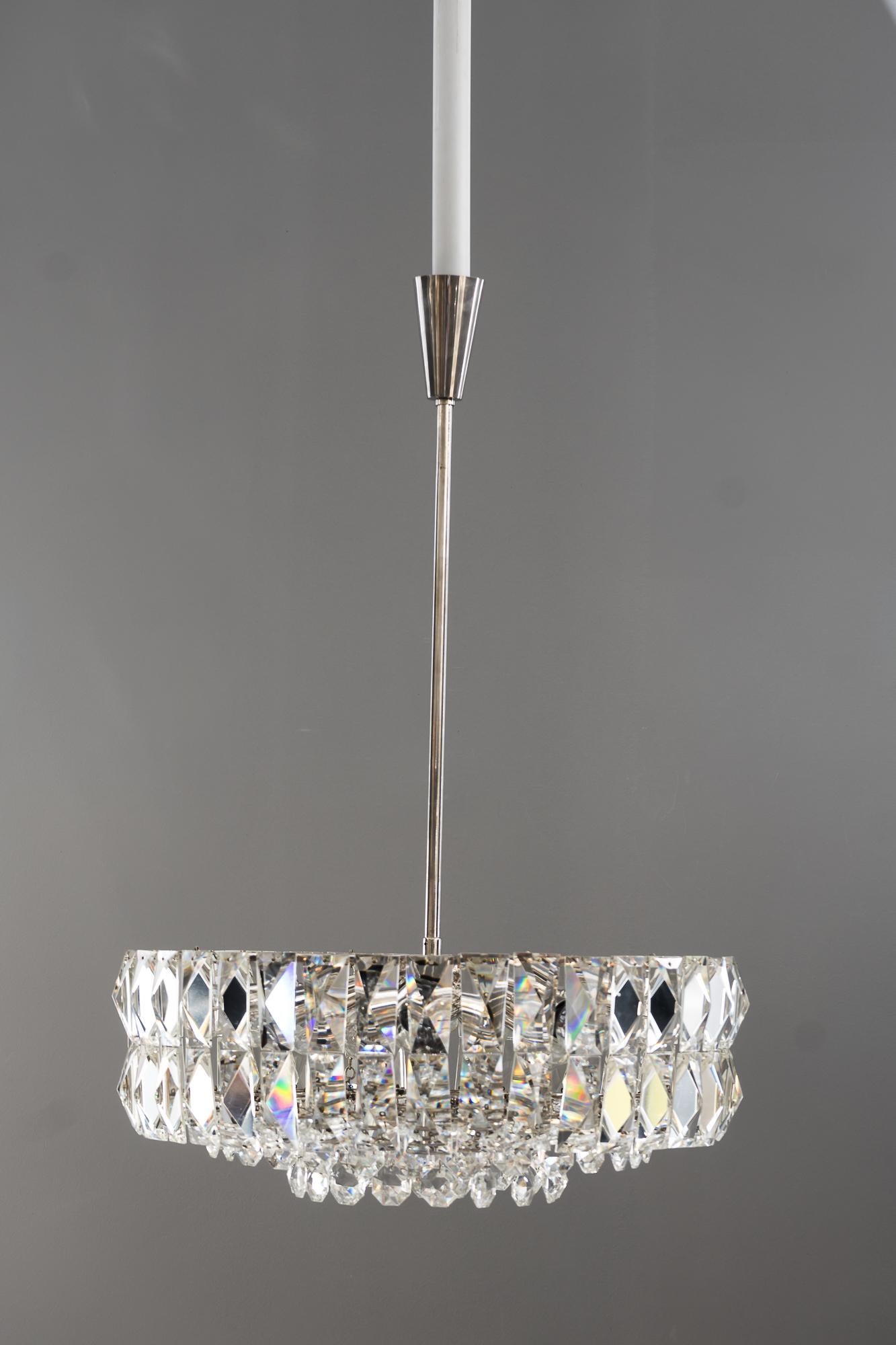 Mid-Century Modern Bakalowits Nickel Crystal Chandelier, circa 1950s For Sale