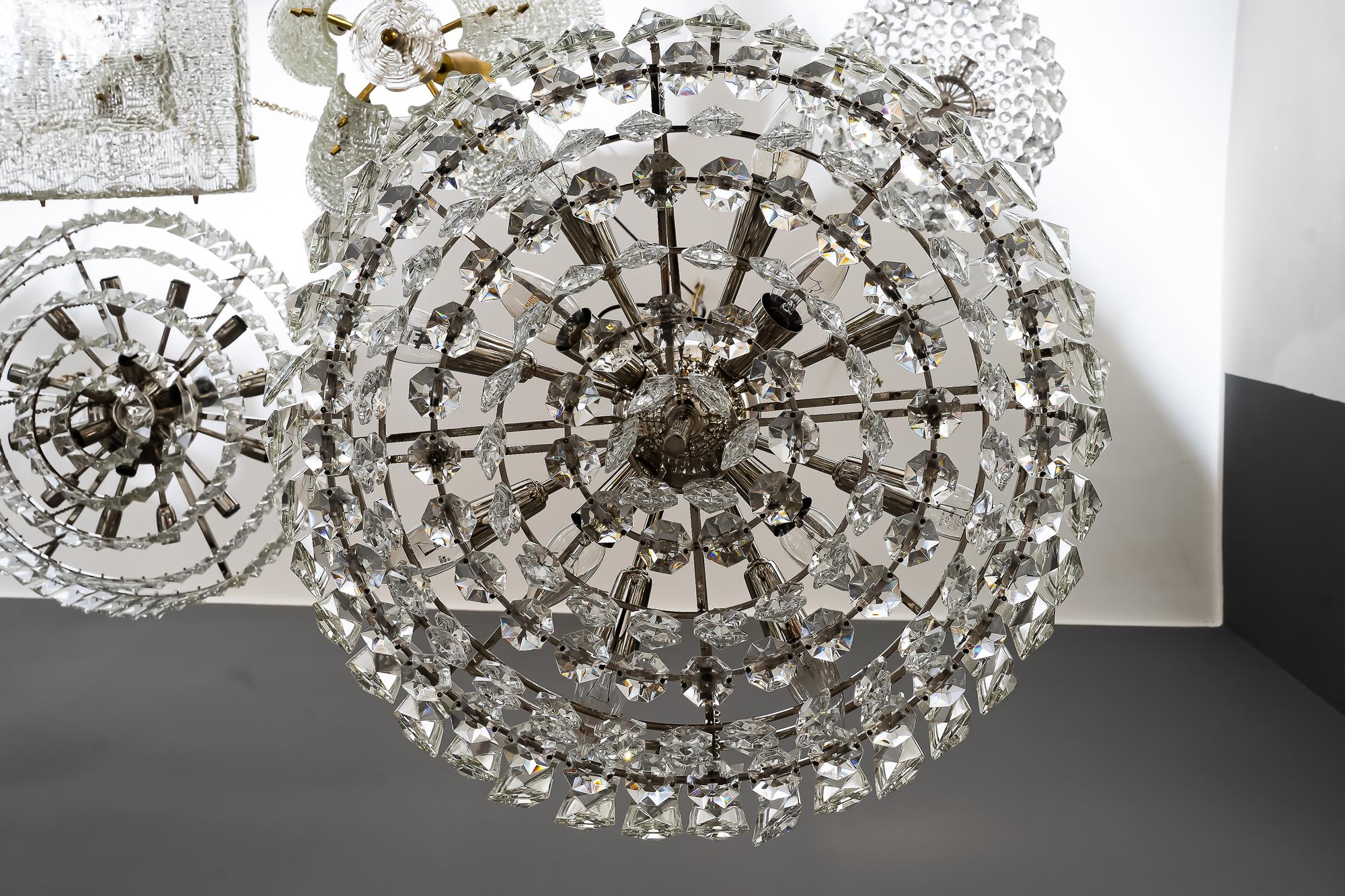 Bakalowits Nickel Crystal Chandelier, circa 1950s, 'We Have a Second One' In Good Condition For Sale In Wien, AT