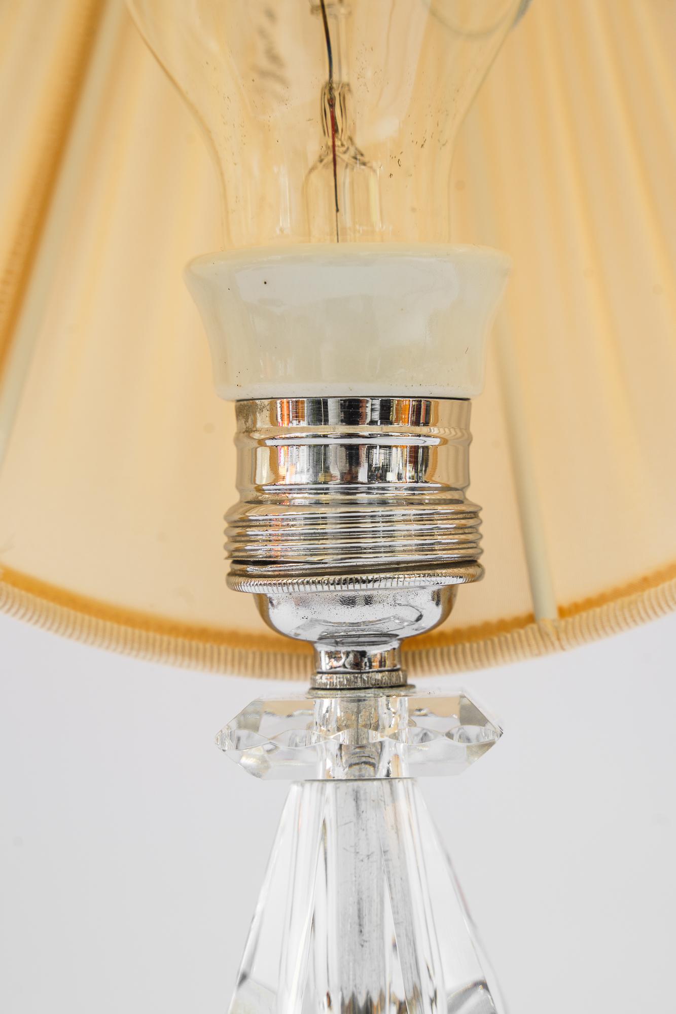 Bakalowits nickel / glas table lamp with fabric shade vienna around 1950  For Sale 2