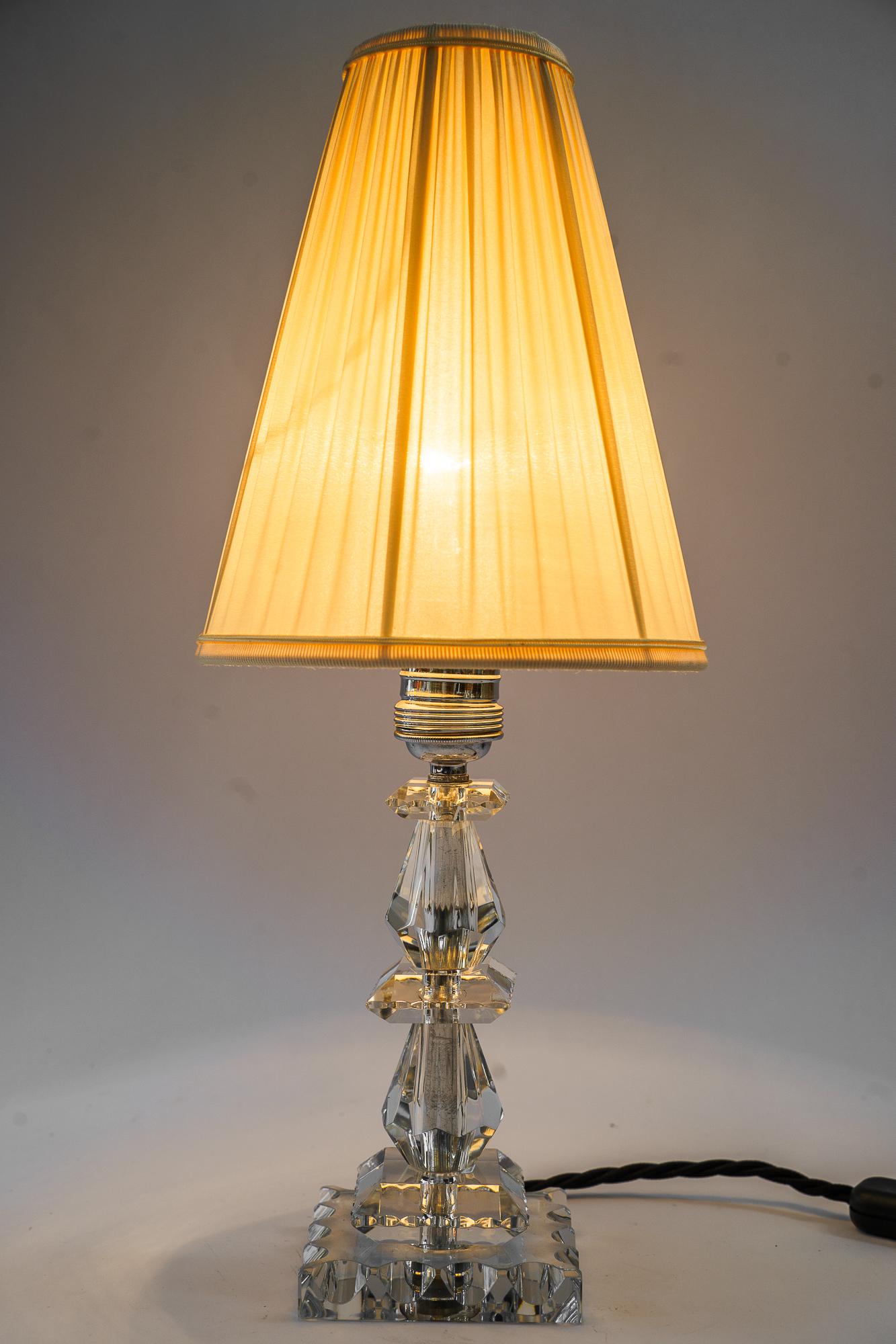 Bakalowits nickel / glas table lamp with fabric shade vienna around 1950  For Sale 3