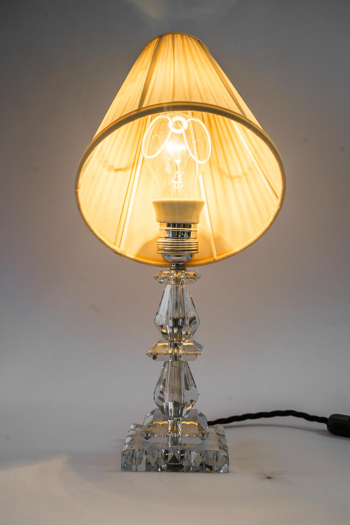 Bakalowits nickel / glas table lamp with fabric shade vienna around 1950  For Sale 7