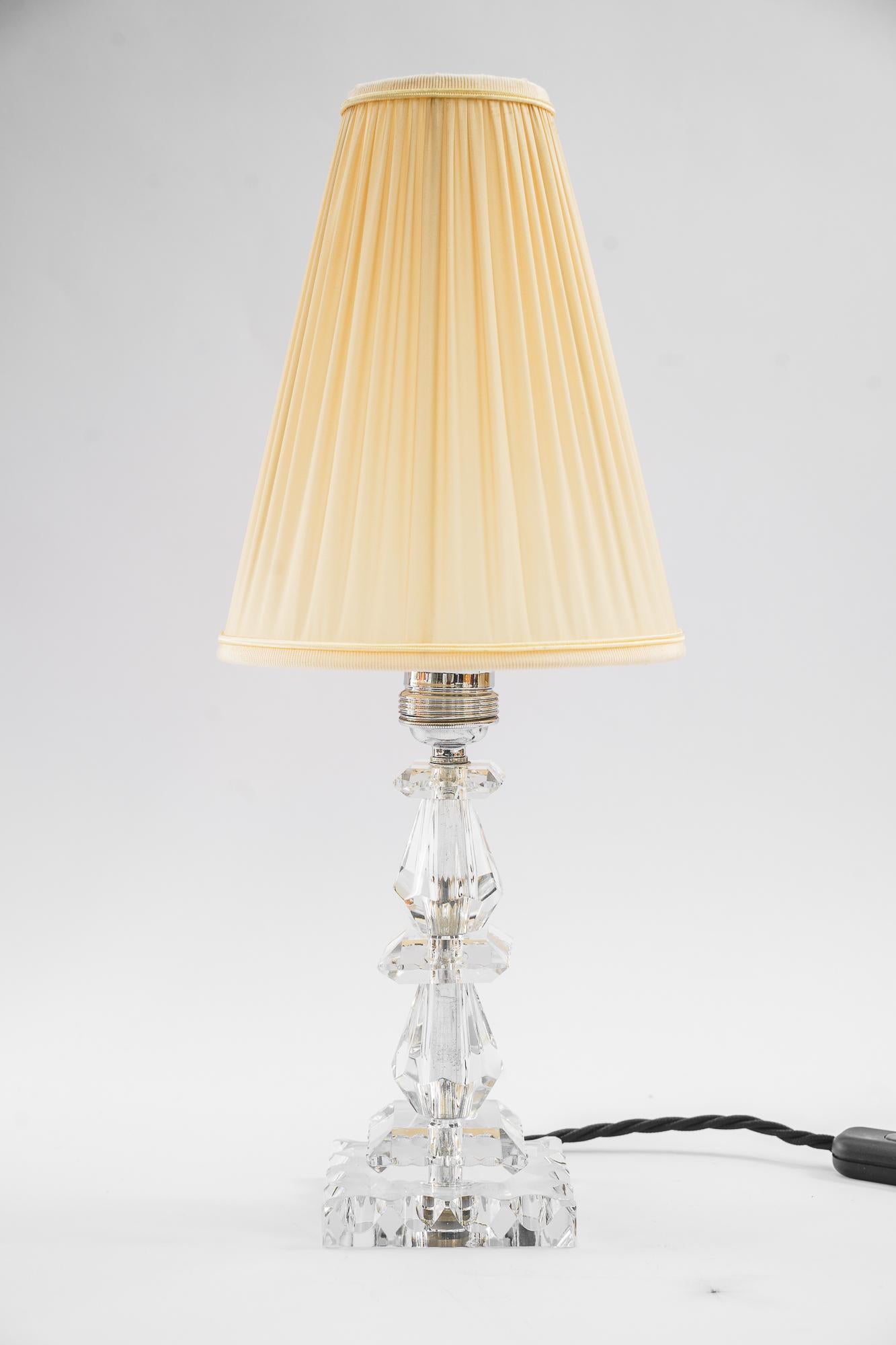 Bakalowits nickel / glas table lamp with fabric shade vienna around 1950 
The fabric shade is replaced ( new )
The bulb is e27 but a e26 will also fit