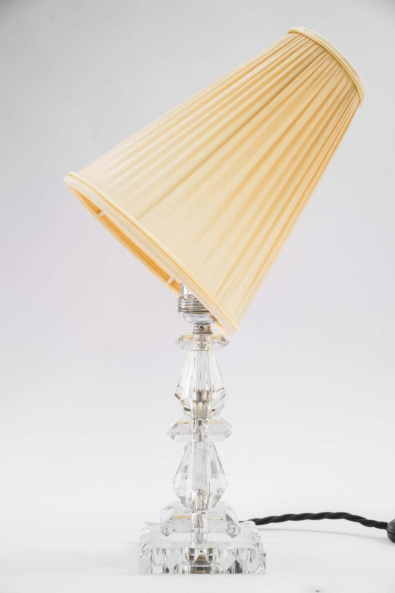 Austrian Bakalowits nickel / glas table lamp with fabric shade vienna around 1950  For Sale