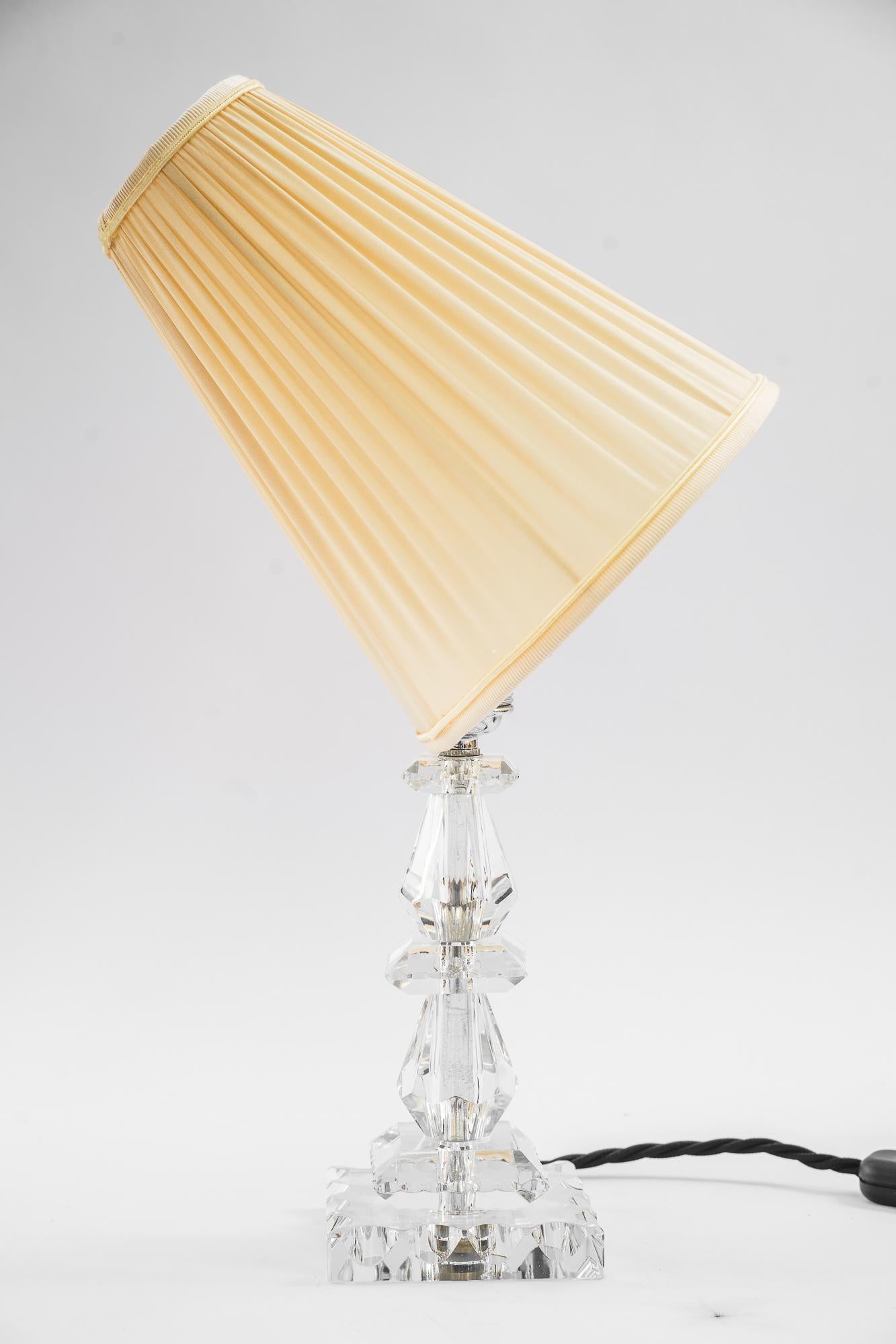 Plated Bakalowits nickel / glas table lamp with fabric shade vienna around 1950  For Sale