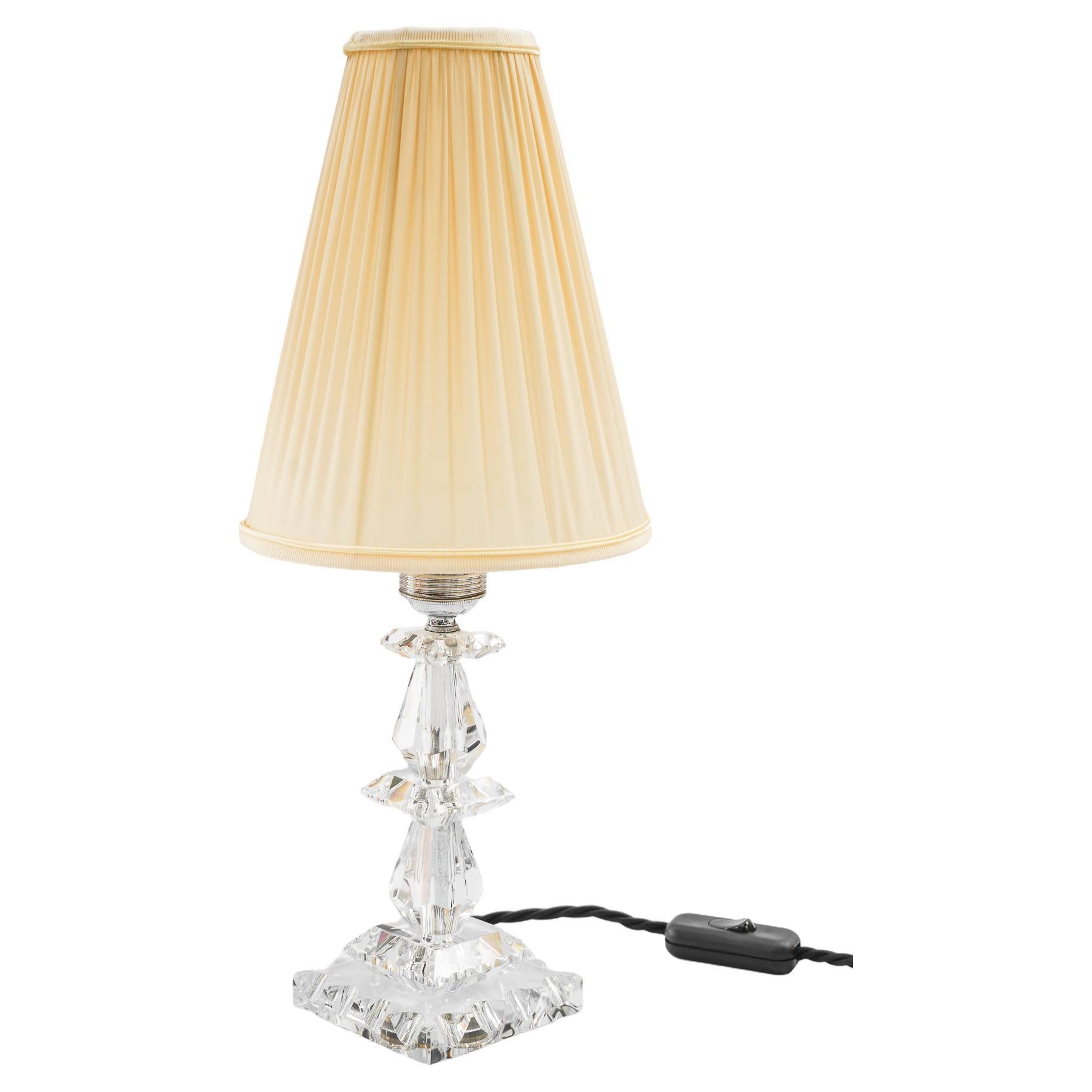Bakalowits nickel / glas table lamp with fabric shade vienna around 1950  For Sale