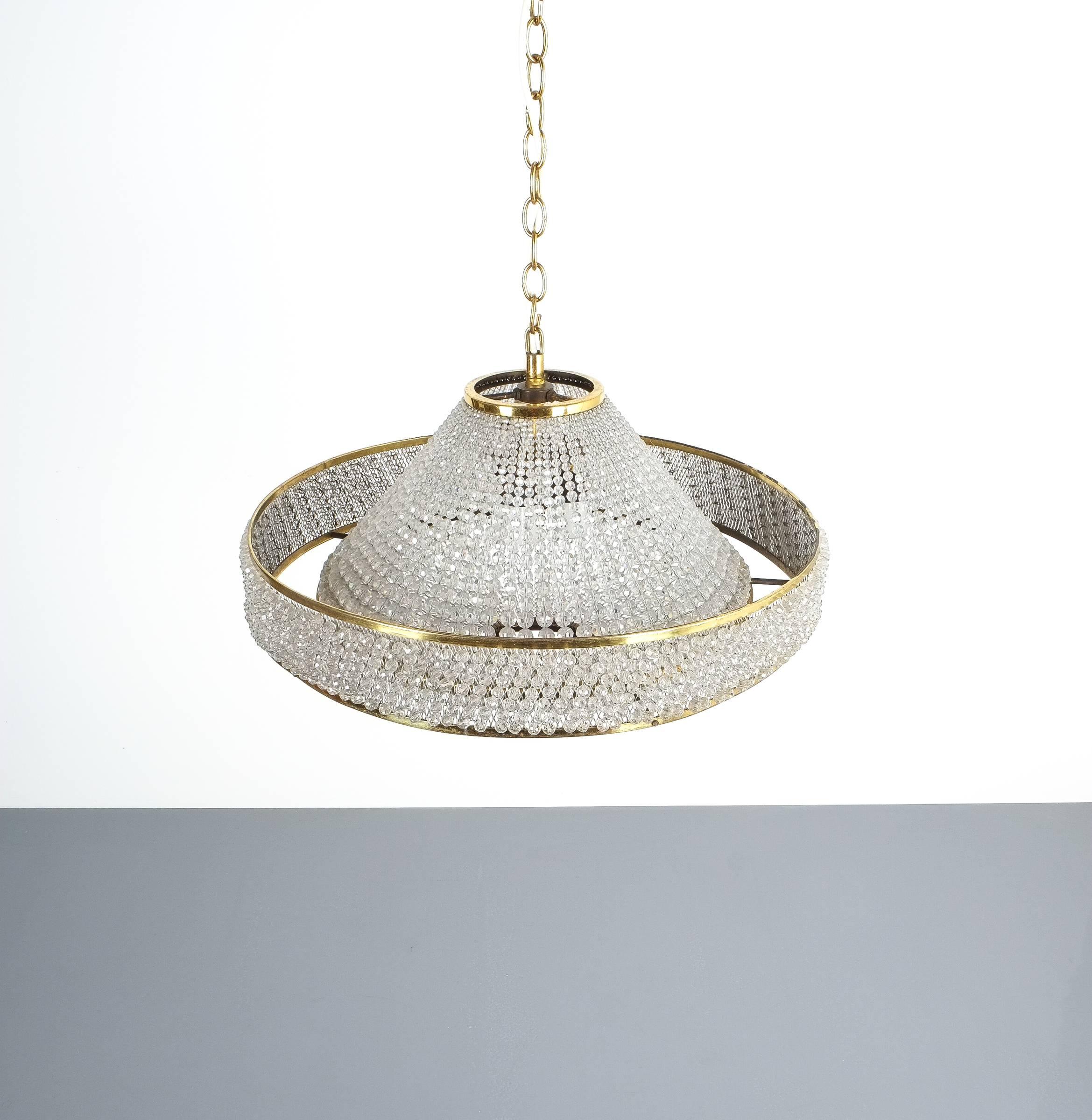 Bakalowits Pearl Crystal Ufo Chandelier with Brass Details, Austria, 1960 3