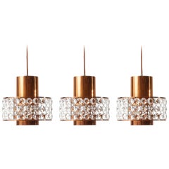 Bakalowits Pendant Light Lantern, Copper Nickel Crystal Glass, 1960s, 1 of 3