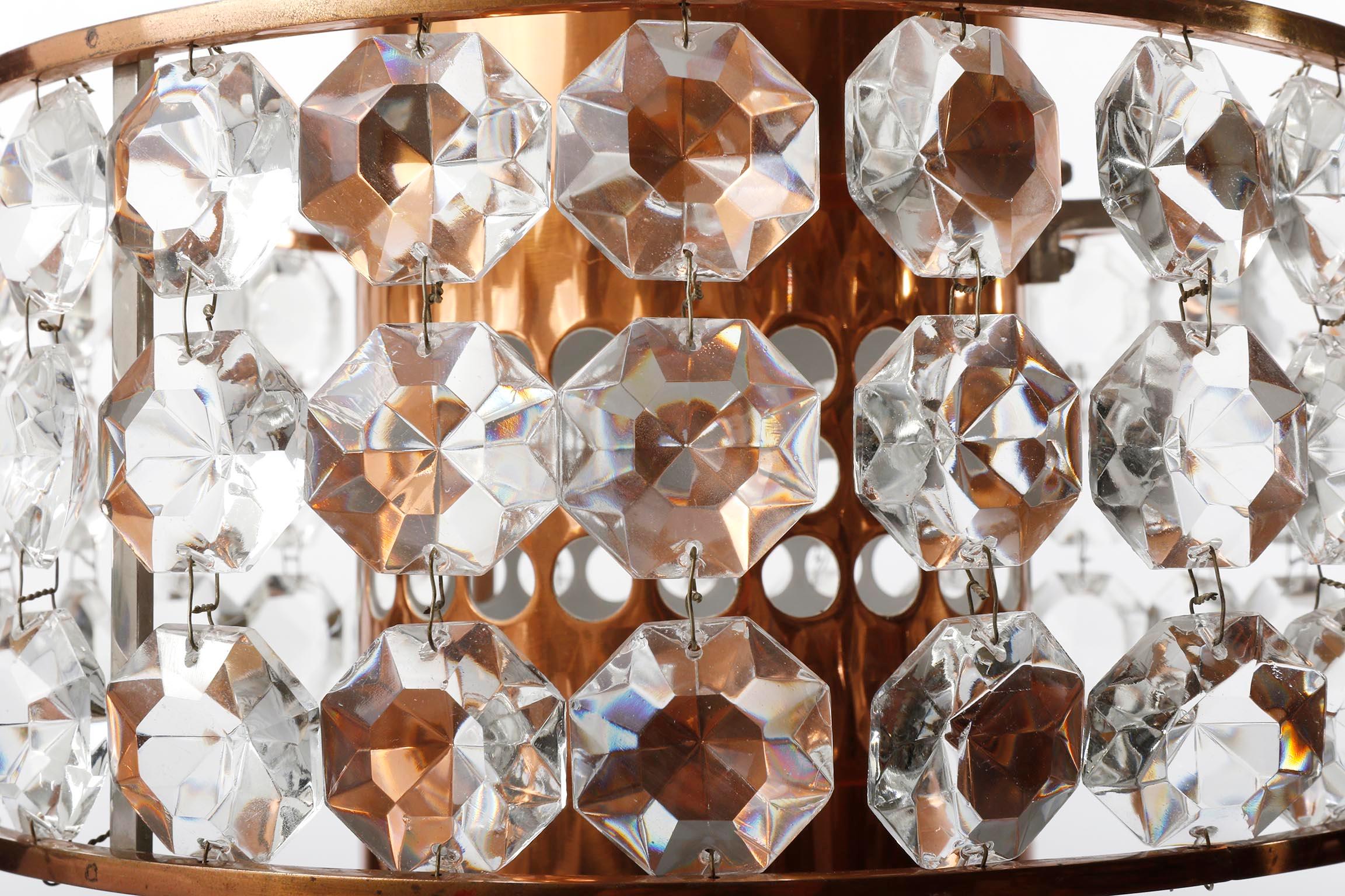 Bakalowits-Pendelleuchte, Kupfer- Nickel-Kristallglas, 1960er Jahre, 1 von 3 im Angebot 2